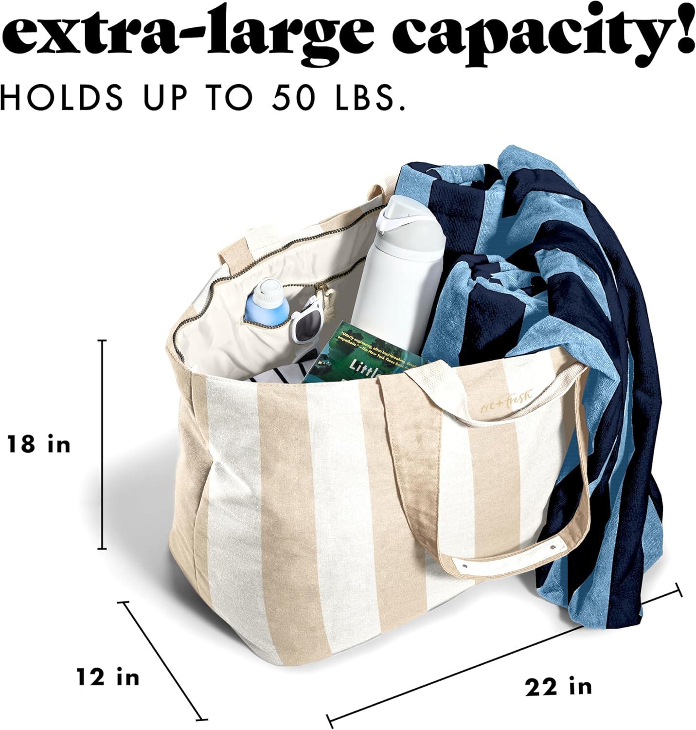 imageFit ampamp Fresh Large Beach Bag for Women  Extra Large Travel Tote With PocketsTaupe