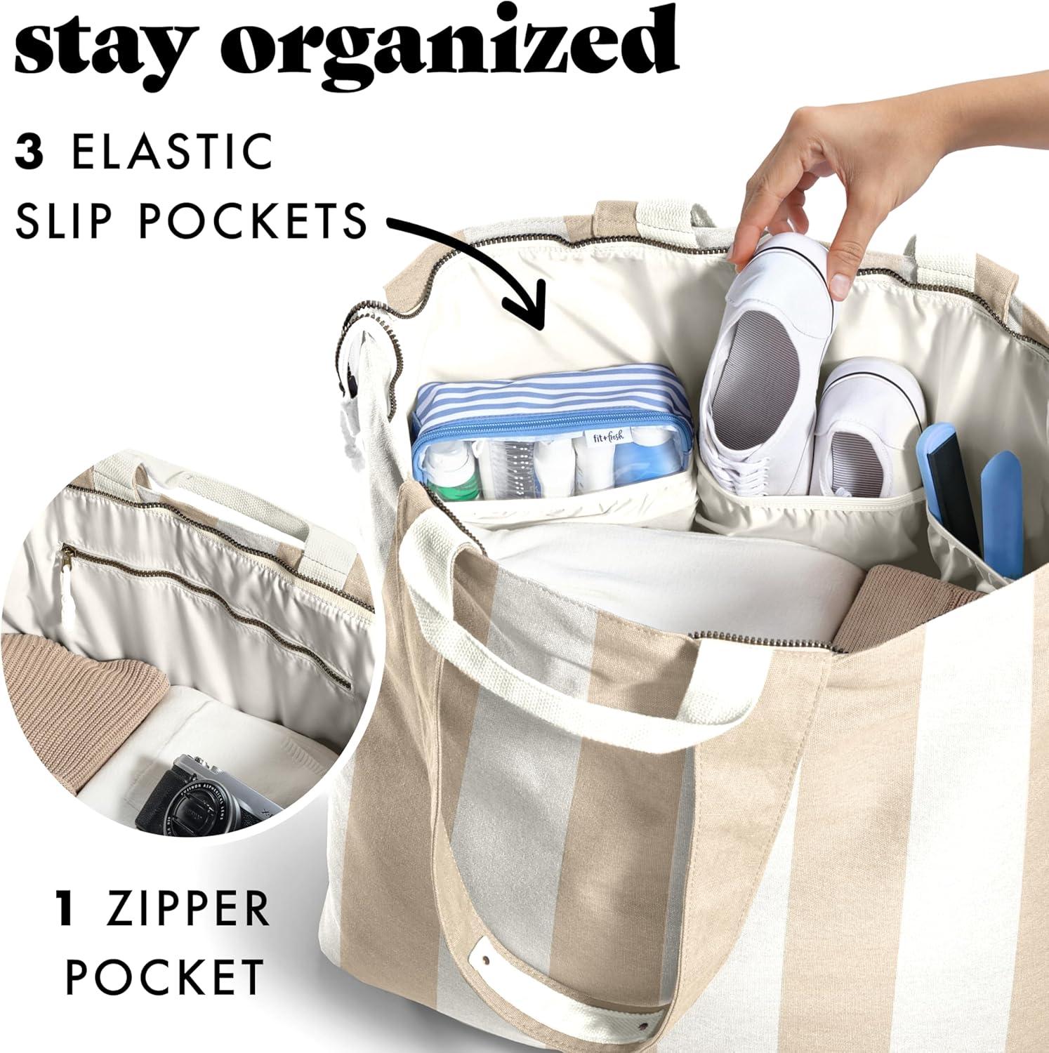 imageFit ampamp Fresh Large Beach Bag for Women  Extra Large Travel Tote With PocketsTaupe