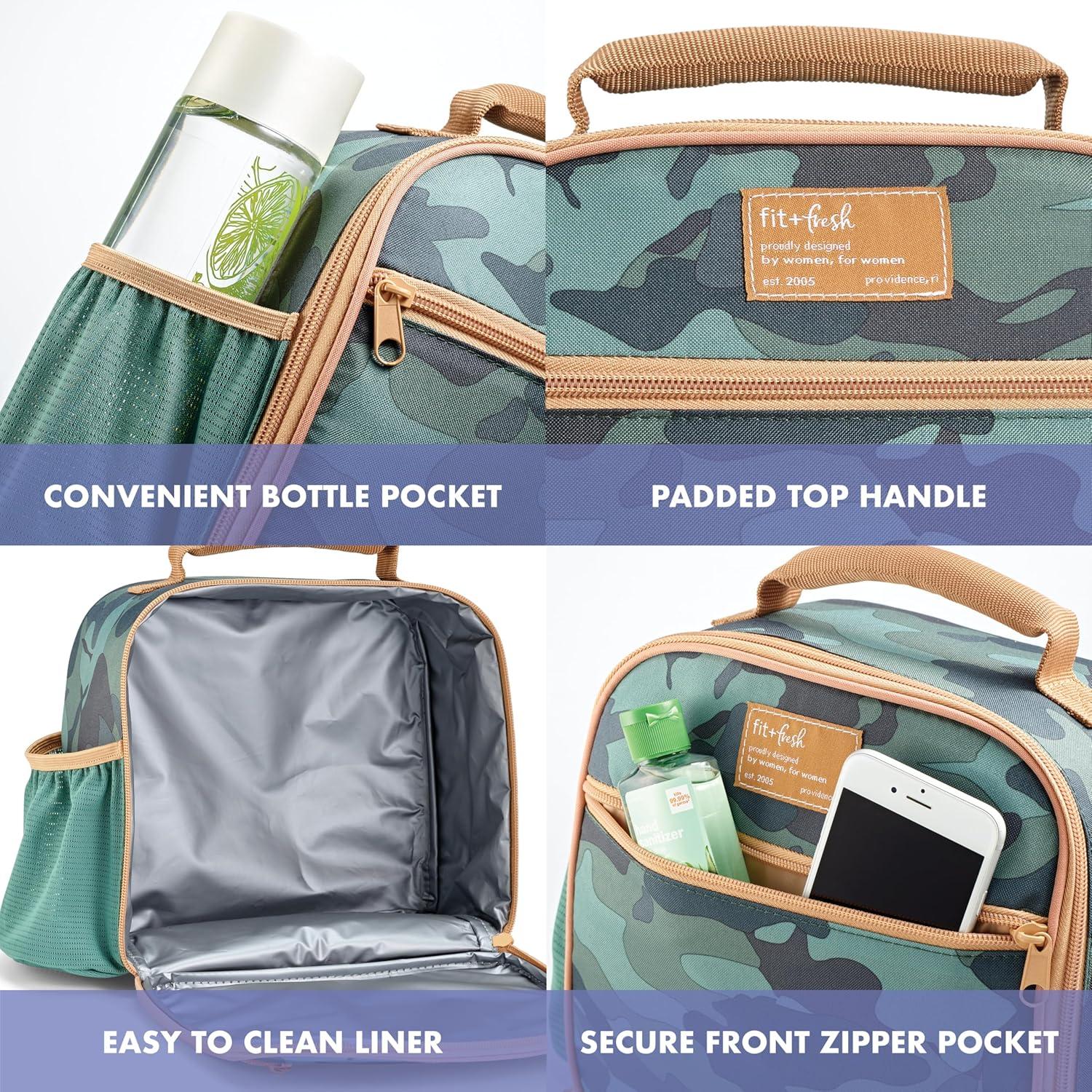 imageFit ampamp Fresh Lunch Bag For Women Insulated Womens Lunch Bag For Work Large Lunch Box For Women With Two Matching Containers Townsend Lunch Bag Navy WildflowerGreen Camo