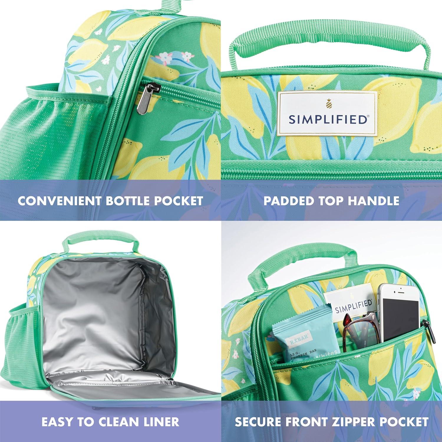 imageFit ampamp Fresh Lunch Bag For Women Insulated Womens Lunch Bag For Work Large Lunch Box For Women With Two Matching Containers Townsend Lunch Bag Navy WildflowerBright Green Lemon