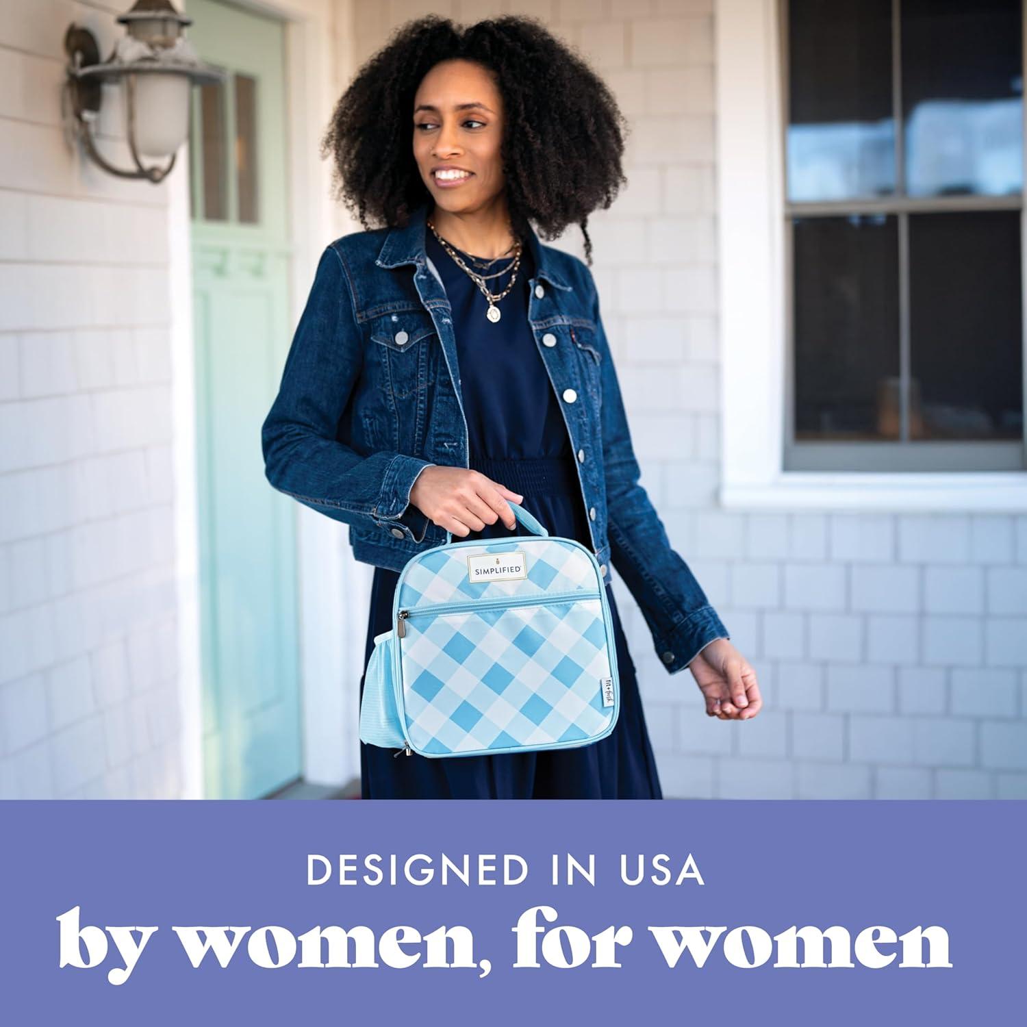 imageFit ampamp Fresh Lunch Bag For Women Insulated Womens Lunch Bag For Work Large Lunch Box For Women With Two Matching Containers Townsend Lunch Bag Navy WildflowerLight Blue Gingham