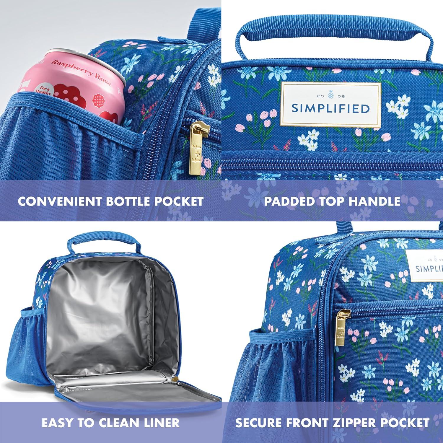 imageFit ampamp Fresh Lunch Bag For Women Insulated Womens Lunch Bag For Work Large Lunch Box For Women With Two Matching Containers Townsend Lunch Bag Navy WildflowerBlue Wildflower