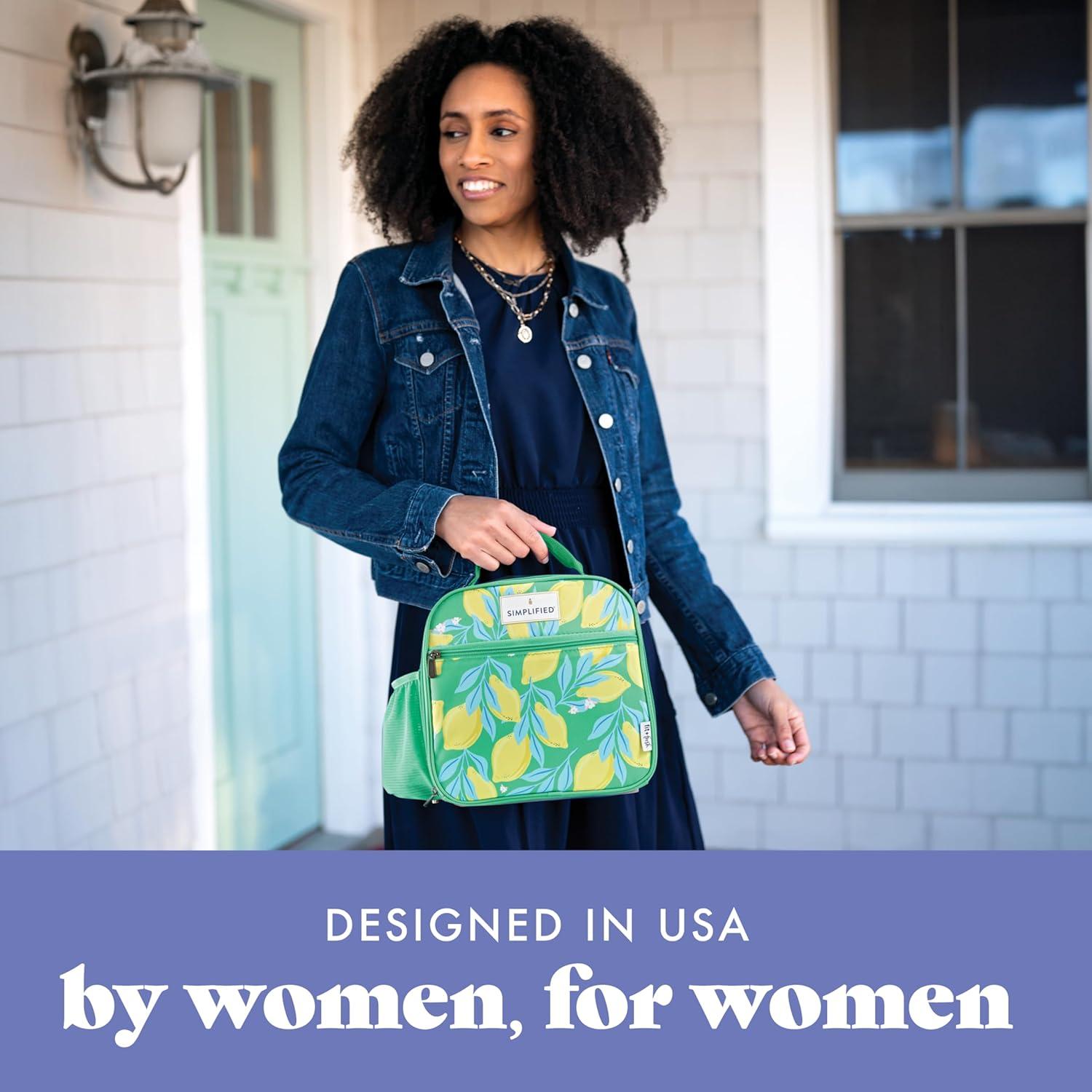 imageFit ampamp Fresh Lunch Bag For Women Insulated Womens Lunch Bag For Work Large Lunch Box For Women With Two Matching Containers Townsend Lunch Bag Navy WildflowerBright Green Lemon