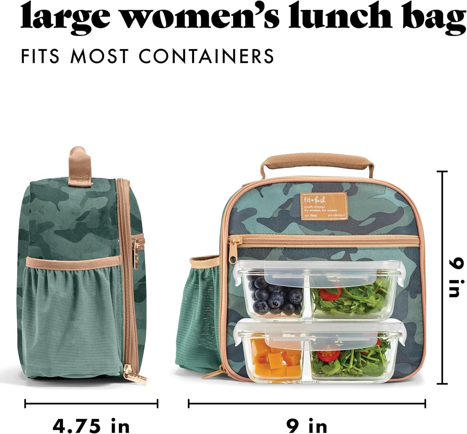 imageFit ampamp Fresh Lunch Bag For Women Insulated Womens Lunch Bag For Work Large Lunch Box For Women With Two Matching Containers Townsend Lunch Bag Navy WildflowerGreen Camo