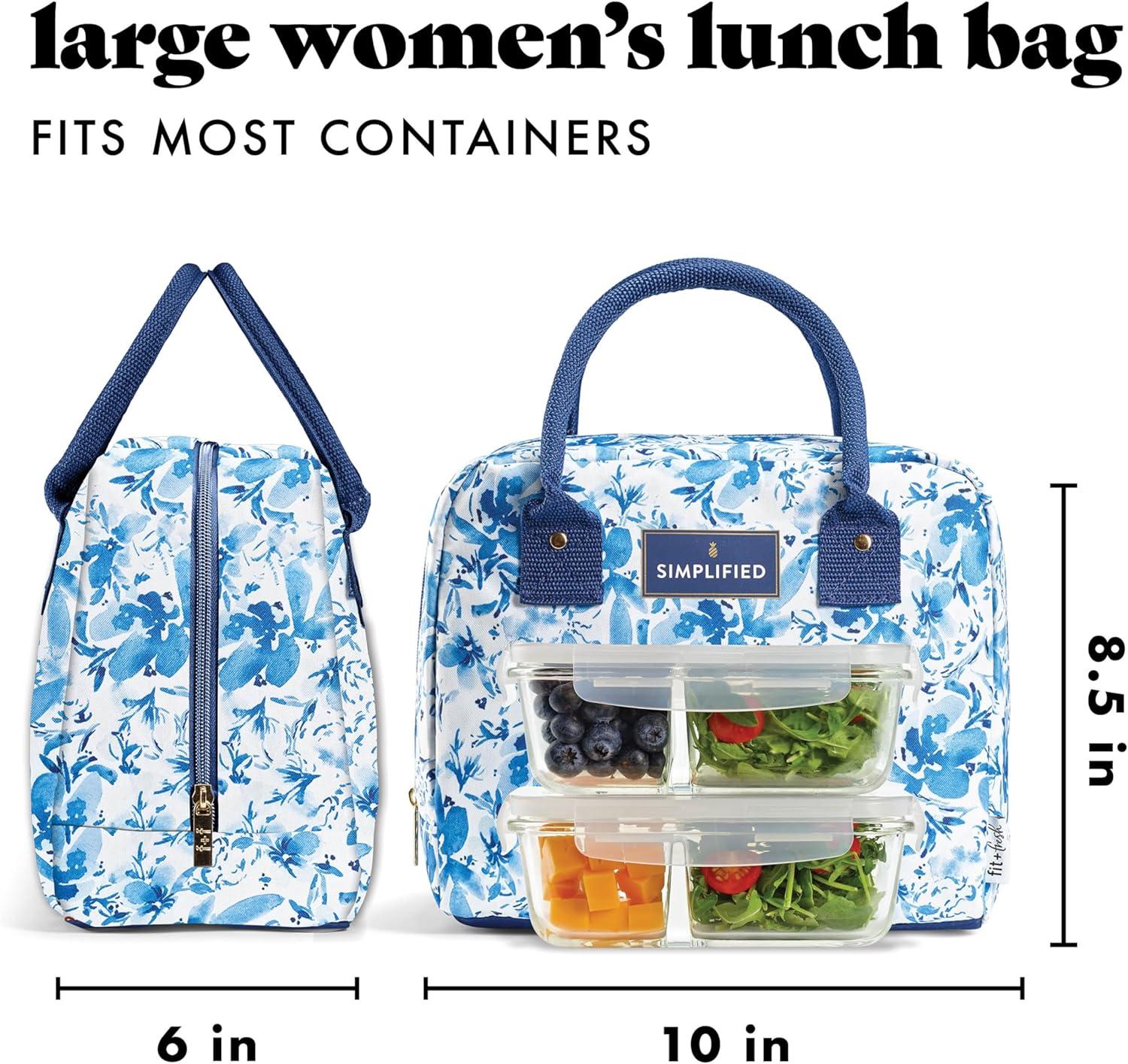imageFit ampamp Fresh Lunch Bag For Women Insulated Womens Lunch Bag For Work Leakproof ampamp StainResistant Large Lunch Box For Women With Containers Zipper Closure Bloomington Bag Blue Floral