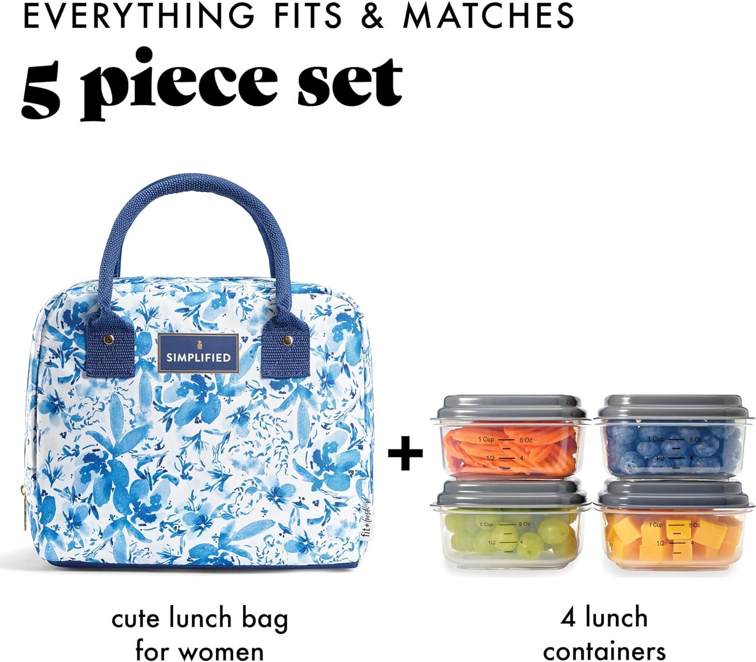 imageFit ampamp Fresh Lunch Bag For Women Insulated Womens Lunch Bag For Work Leakproof ampamp StainResistant Large Lunch Box For Women With Containers Zipper Closure Bloomington Bag Blue Floral