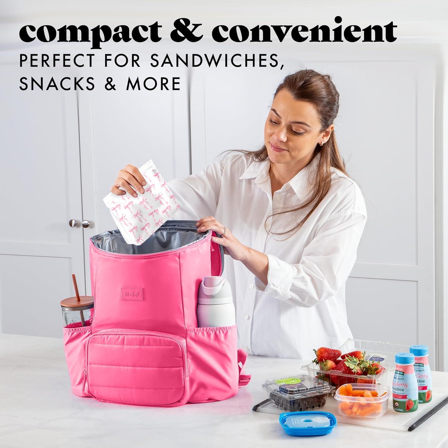imageFit ampamp Fresh Reusable PEVA Storage Bags 3 Pack Reusable Food Storage Bags LeakProof Bag Durable Reusable Sandwich Bags Freezer Safe Bags Hand Wash Easy to Clean EcoFriendly Pink BowsPink Bows