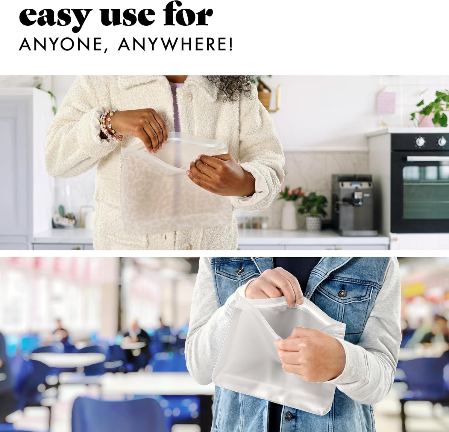 imageFit ampamp Fresh Reusable PEVA Storage Bags 3 Pack Reusable Food Storage Bags LeakProof Bag Durable Reusable Sandwich Bags Freezer Safe Bags Hand Wash Easy to Clean EcoFriendly Pink BowsIvory Feline Fine