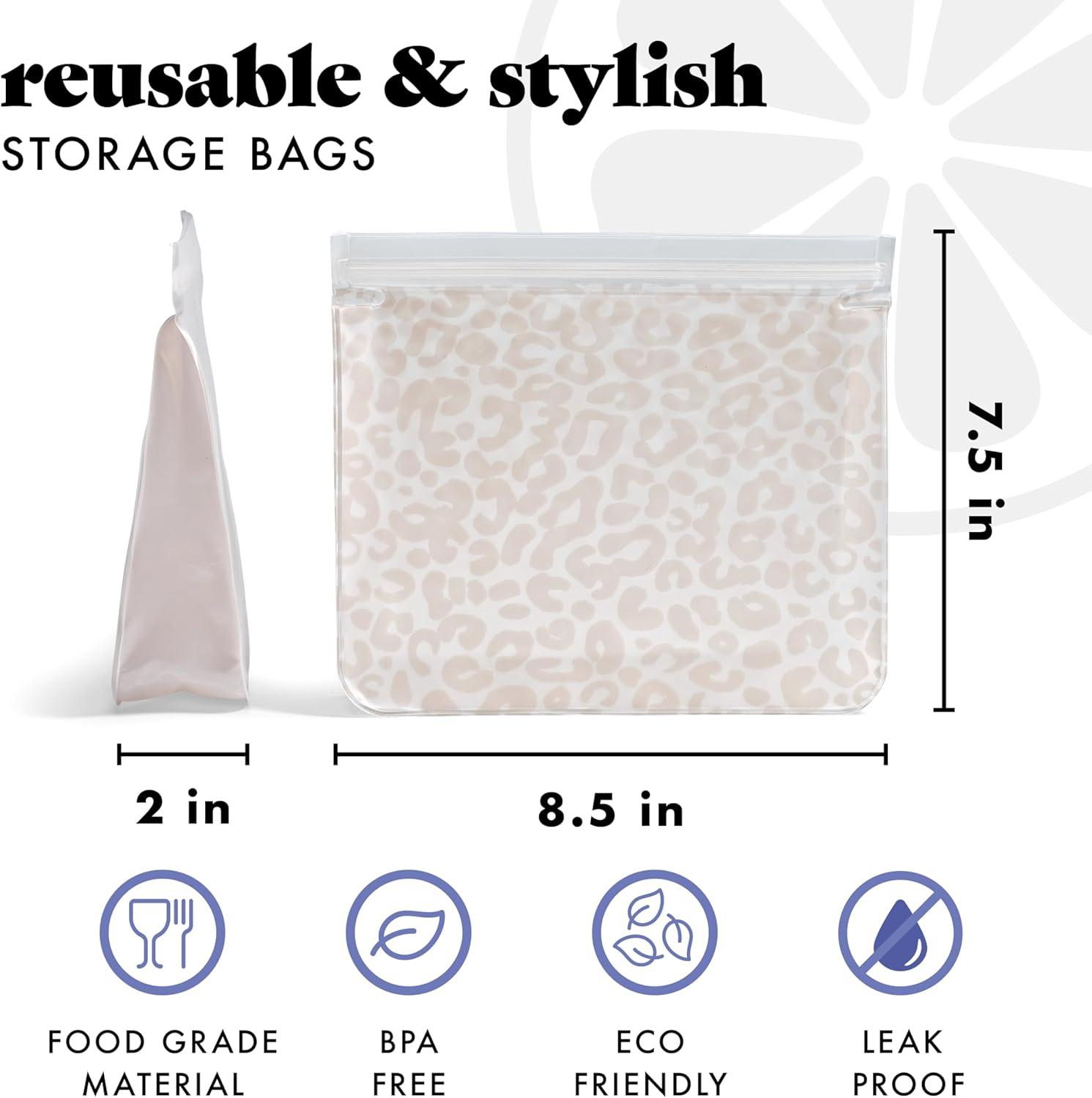 imageFit ampamp Fresh Reusable PEVA Storage Bags 3 Pack Reusable Food Storage Bags LeakProof Bag Durable Reusable Sandwich Bags Freezer Safe Bags Hand Wash Easy to Clean EcoFriendly Pink BowsIvory Feline Fine