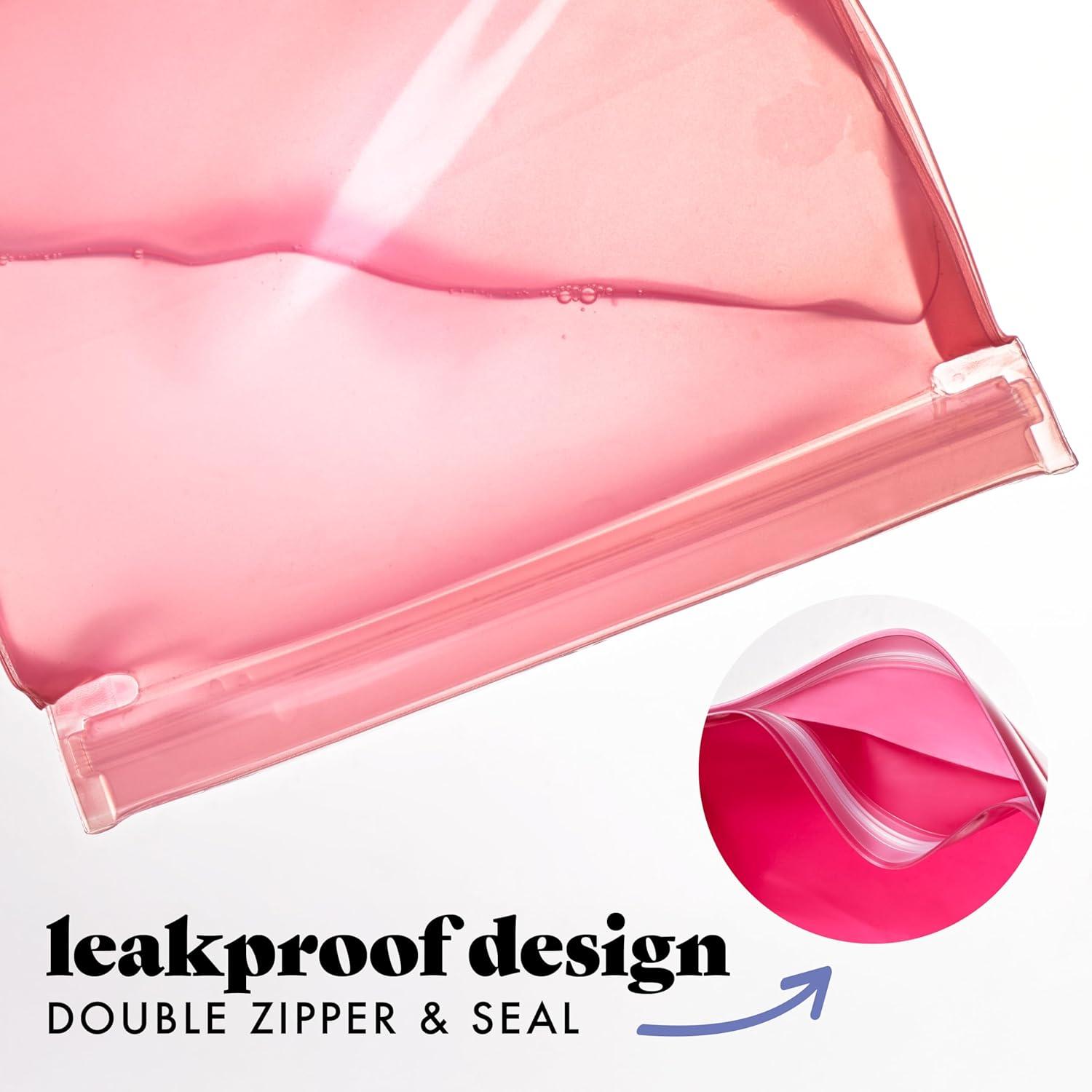 imageFit ampamp Fresh Reusable PEVA Storage Bags 3 Pack Reusable Food Storage Bags LeakProof Bag Durable Reusable Sandwich Bags Freezer Safe Bags Hand Wash Easy to Clean EcoFriendly Pink BowsPink Bows