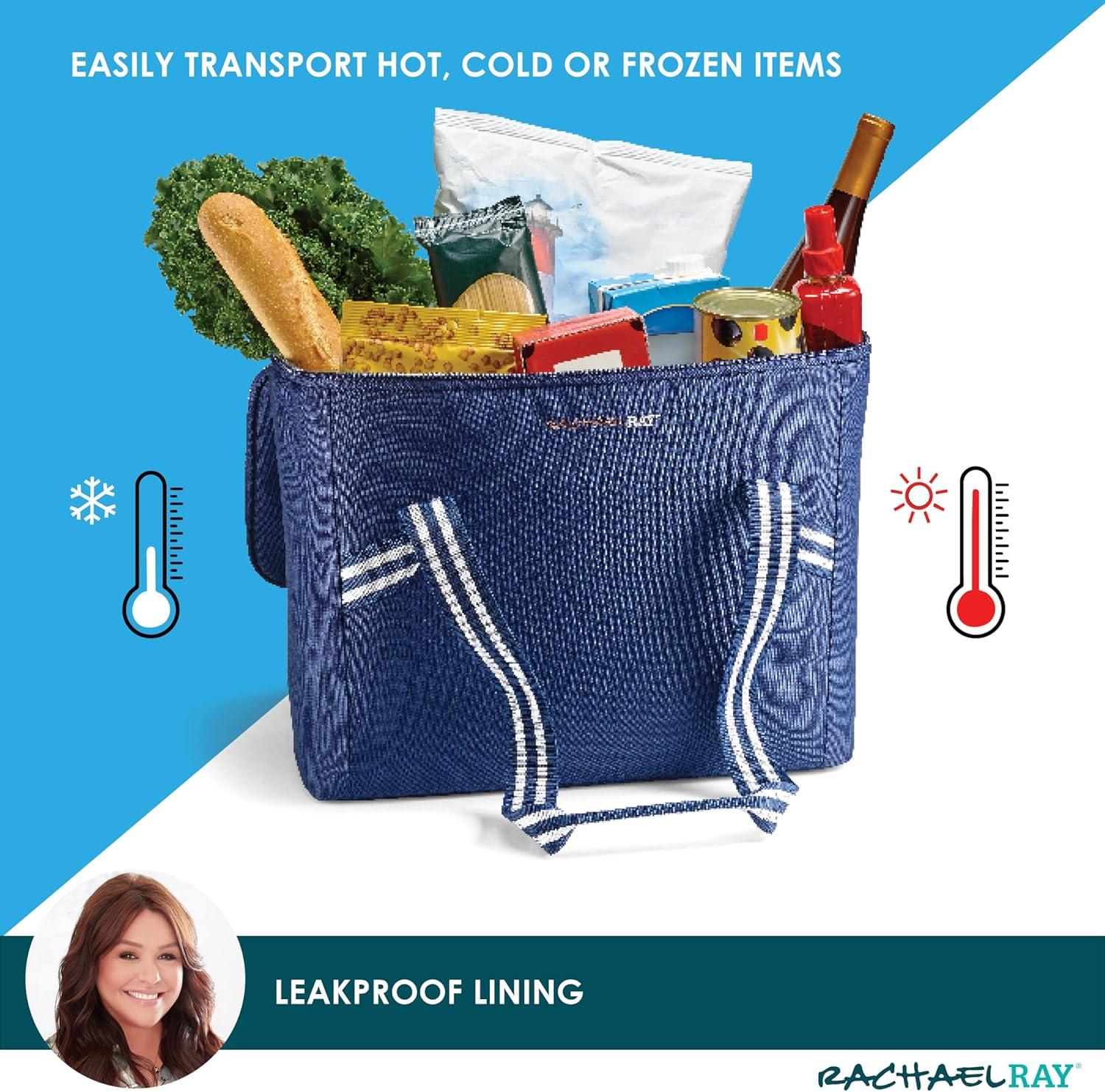 imageRachael Ray Field Tote  Soft Sided Zippered Cooler Bag Insulated and Leak Proof Grocery Bag Portable Travel Cooler Hot or Cold Carrier Navy