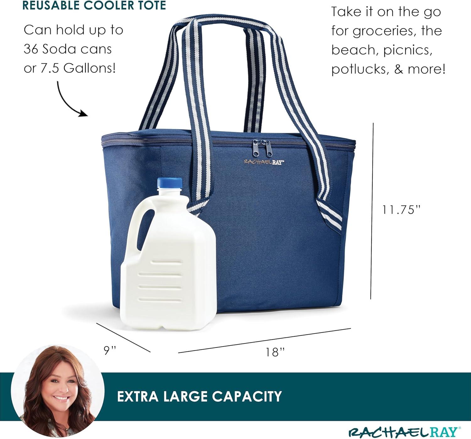 imageRachael Ray Field Tote  Soft Sided Zippered Cooler Bag Insulated and Leak Proof Grocery Bag Portable Travel Cooler Hot or Cold Carrier Navy