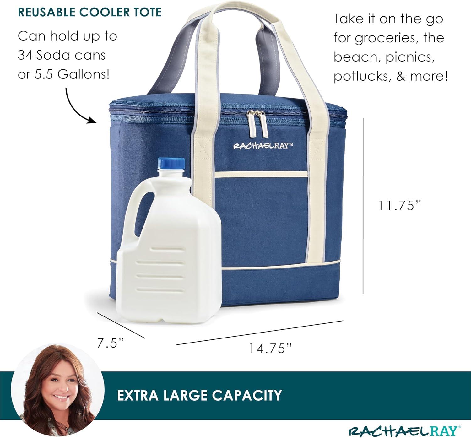 imageRachael Ray Insulated Thermal Canvas Tote IvoryNavy
