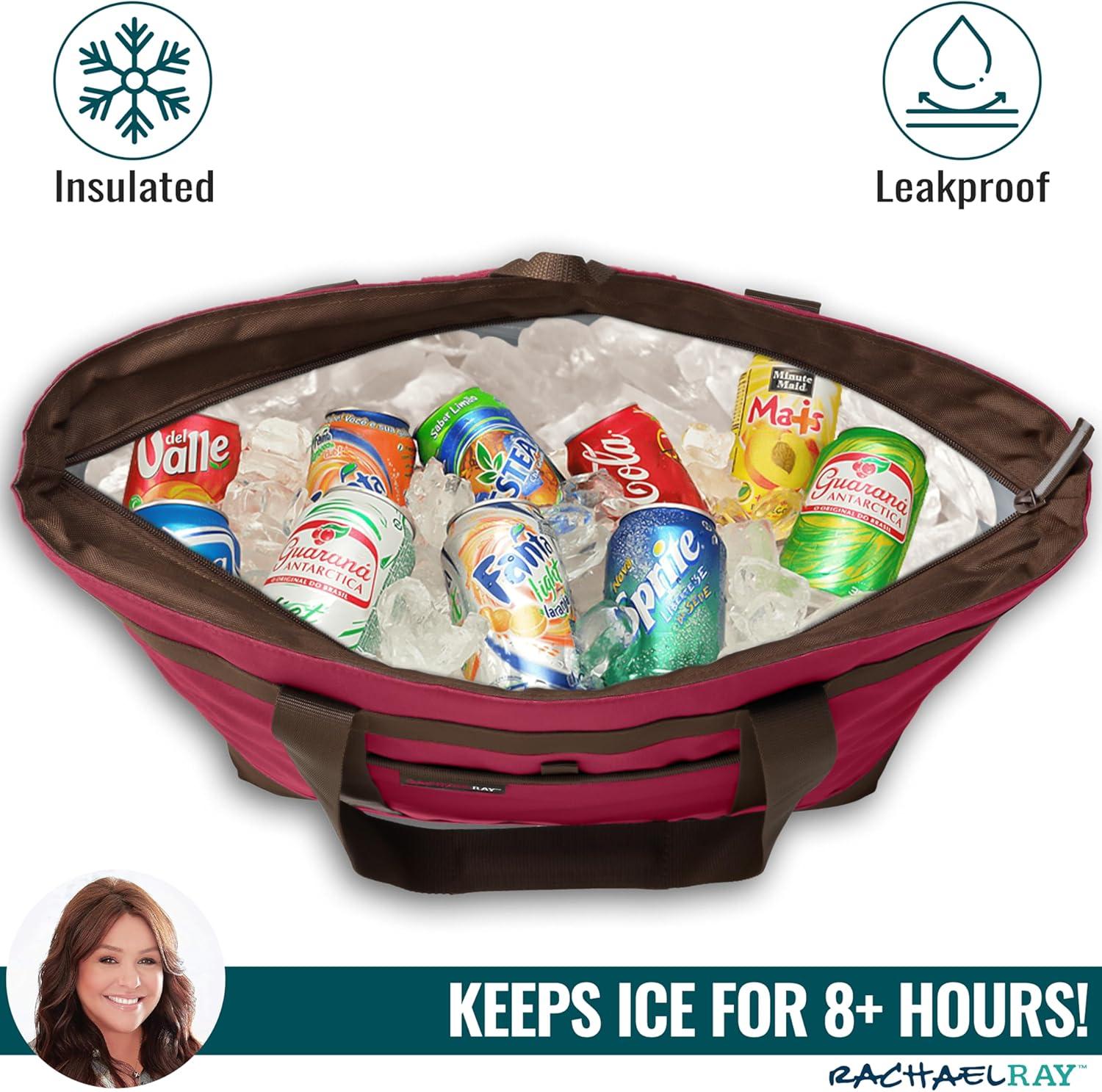 imageRachael Ray Jumbo Chillout Thermal Tote Insulated Soft Sided Cooler BagBurgundy