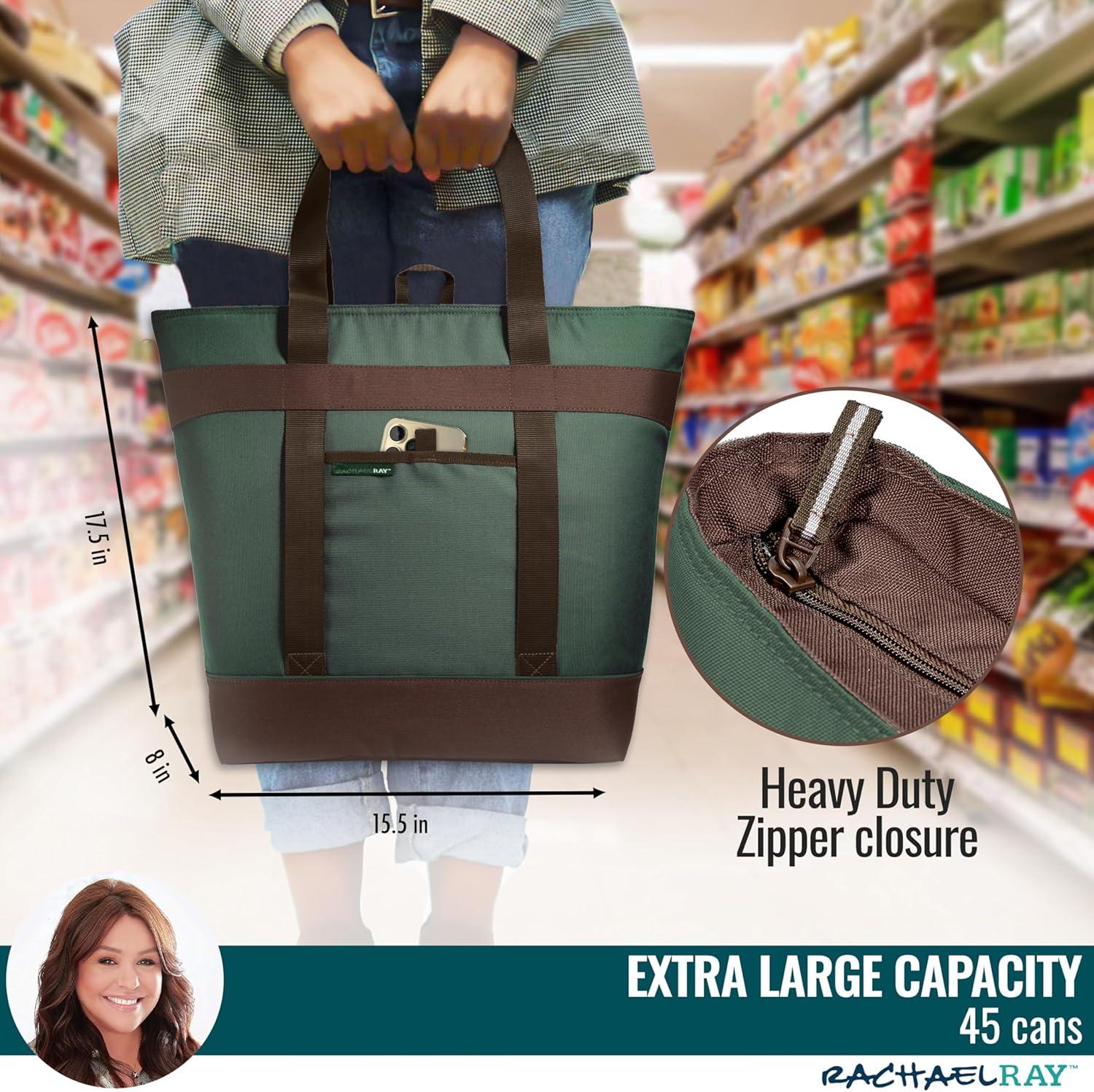 imageRachael Ray Jumbo Chillout Thermal Tote Insulated Soft Sided Cooler BagForest Green