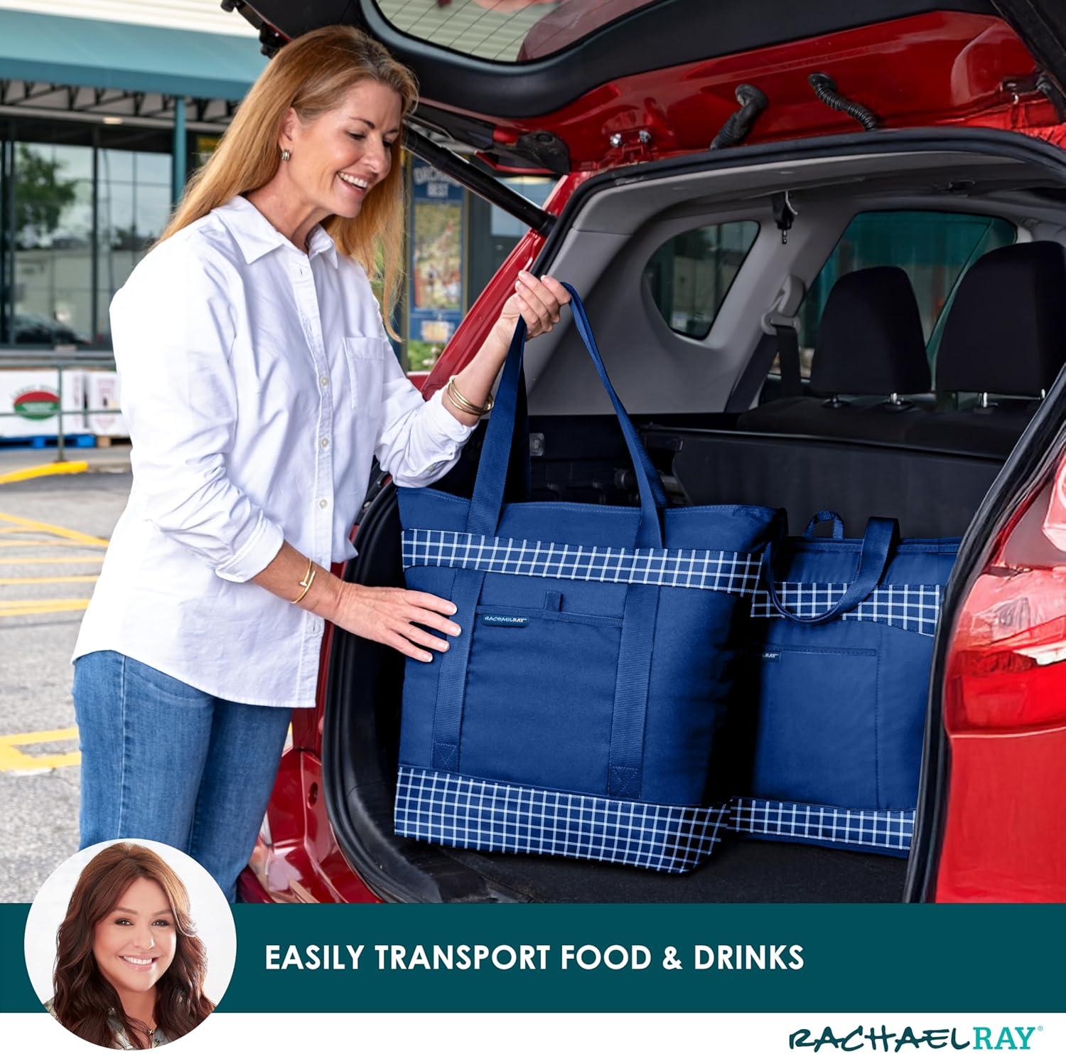 imageRachael Ray Jumbo Chillout Thermal Tote Insulated Soft Sided Cooler BagNavy Gingham