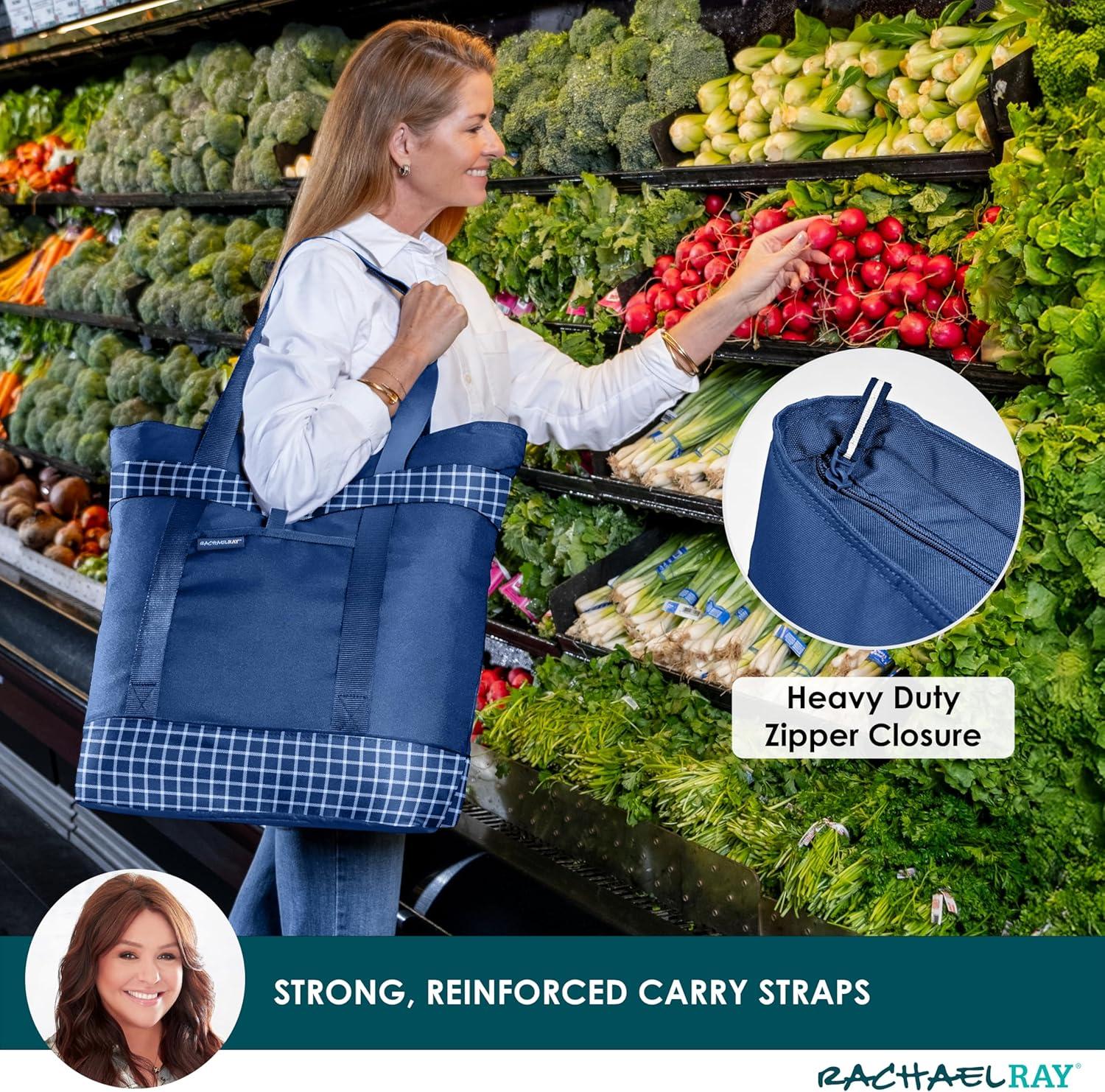 imageRachael Ray Jumbo Chillout Thermal Tote Insulated Soft Sided Cooler BagNavy Gingham