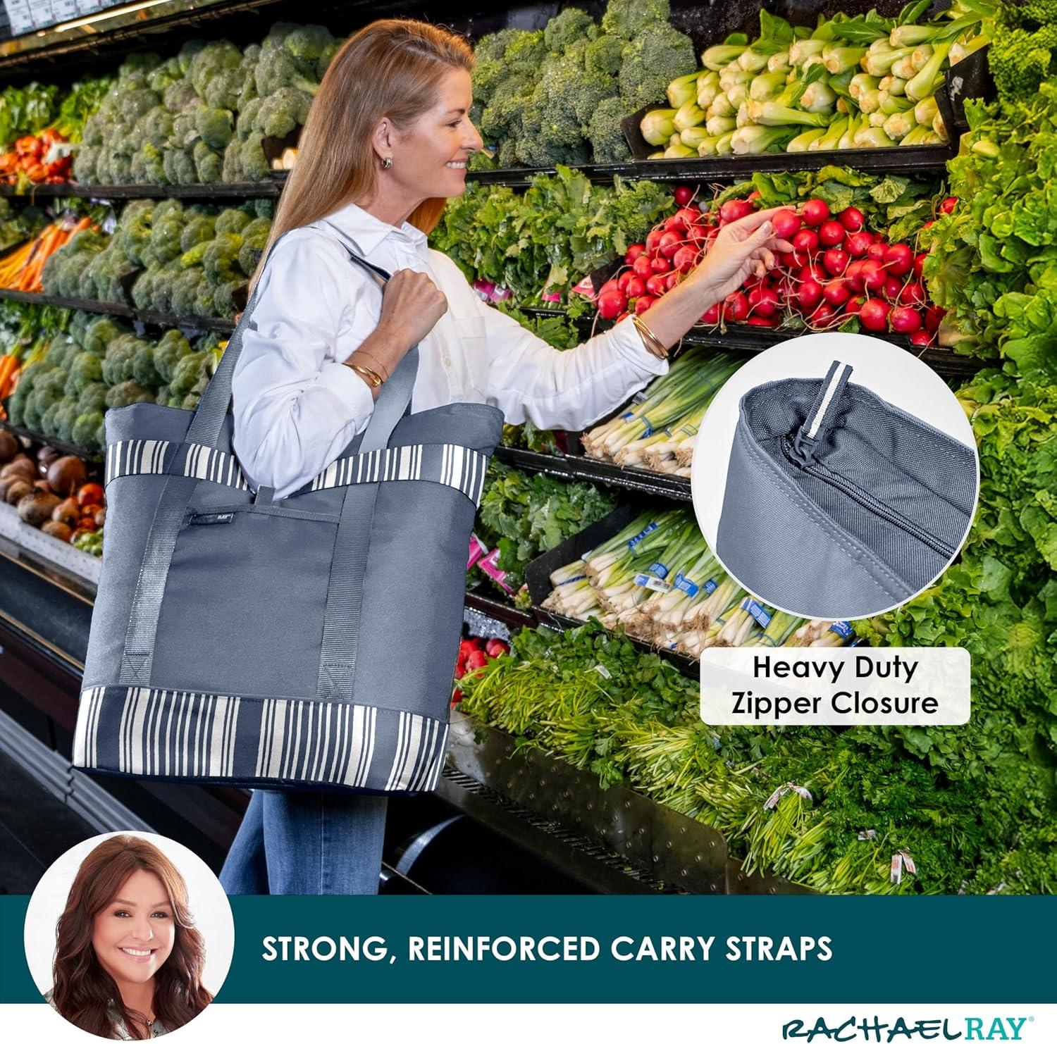 imageRachael Ray Jumbo Chillout Thermal Tote Insulated Soft Sided Cooler BagSlate Stripe