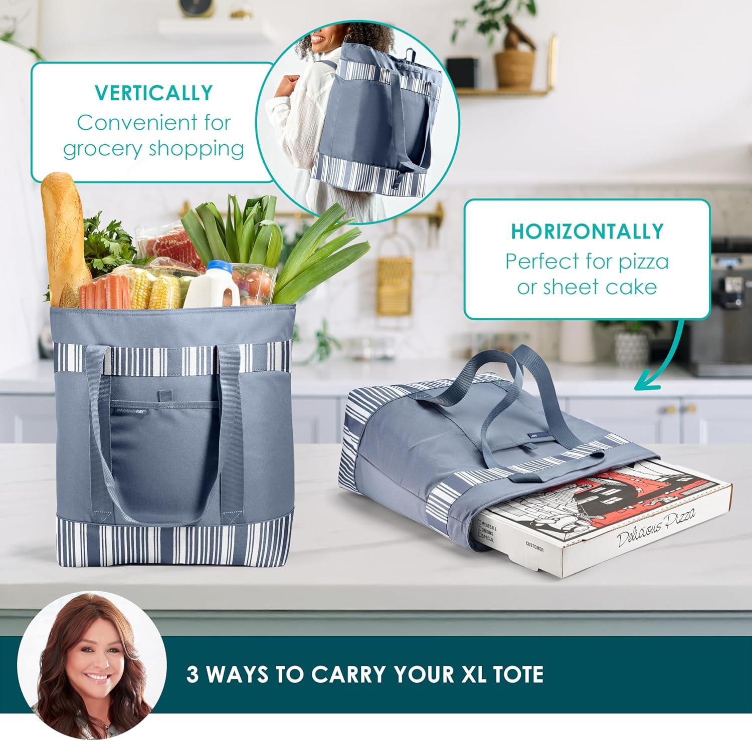 imageRachael Ray Jumbo Chillout Thermal Tote Insulated Soft Sided Cooler BagSlate Stripe
