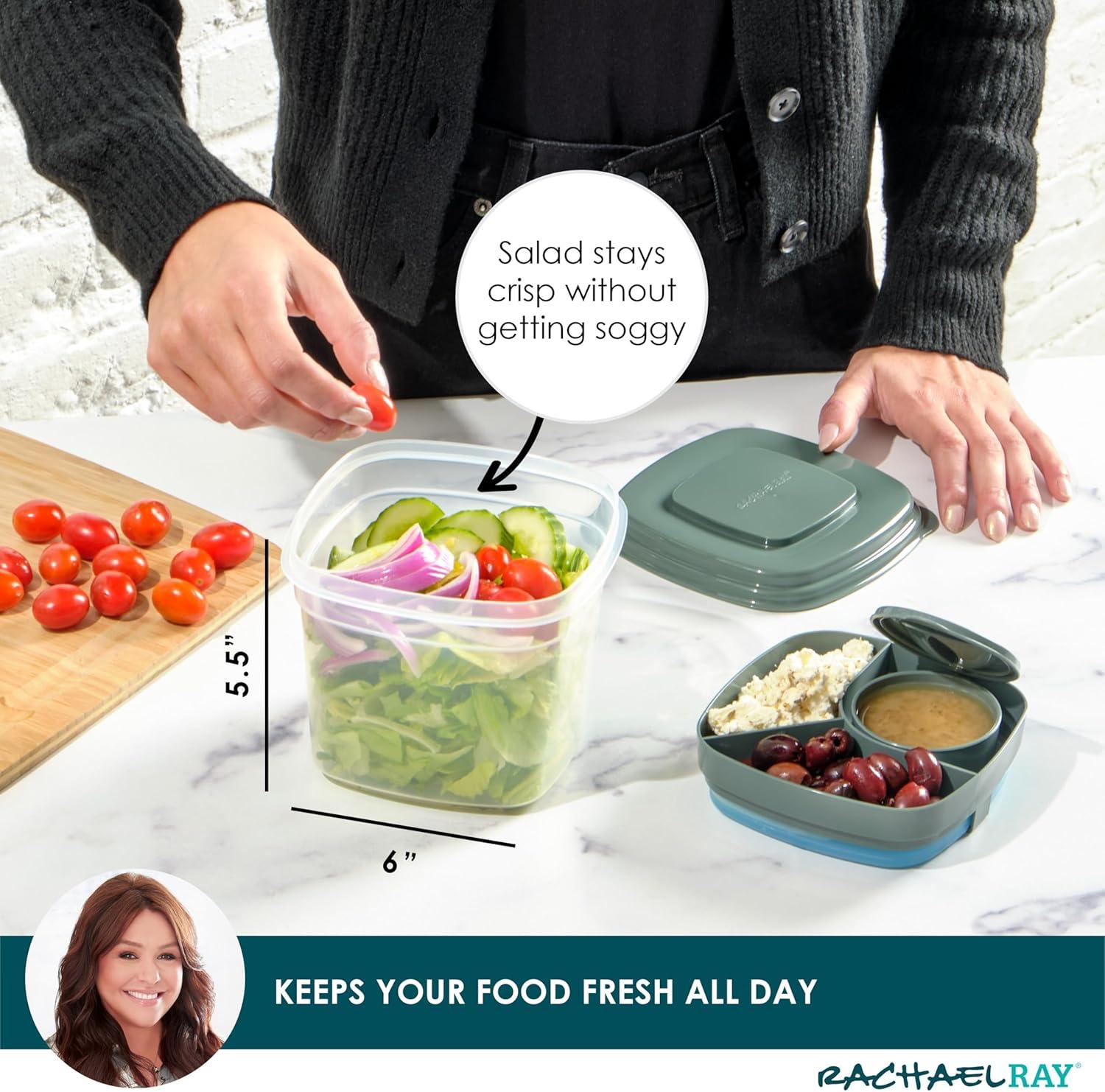 imageRachael Ray Soup ampamp Sandwich Container For Lunch Hot Soup Lunch Container For Adults Reusable Soup Bowl With Container For Sandwich or Toppings Includes Removable Ice Pack Hot or Cold Food StorageDeluxe Salad Set  Green