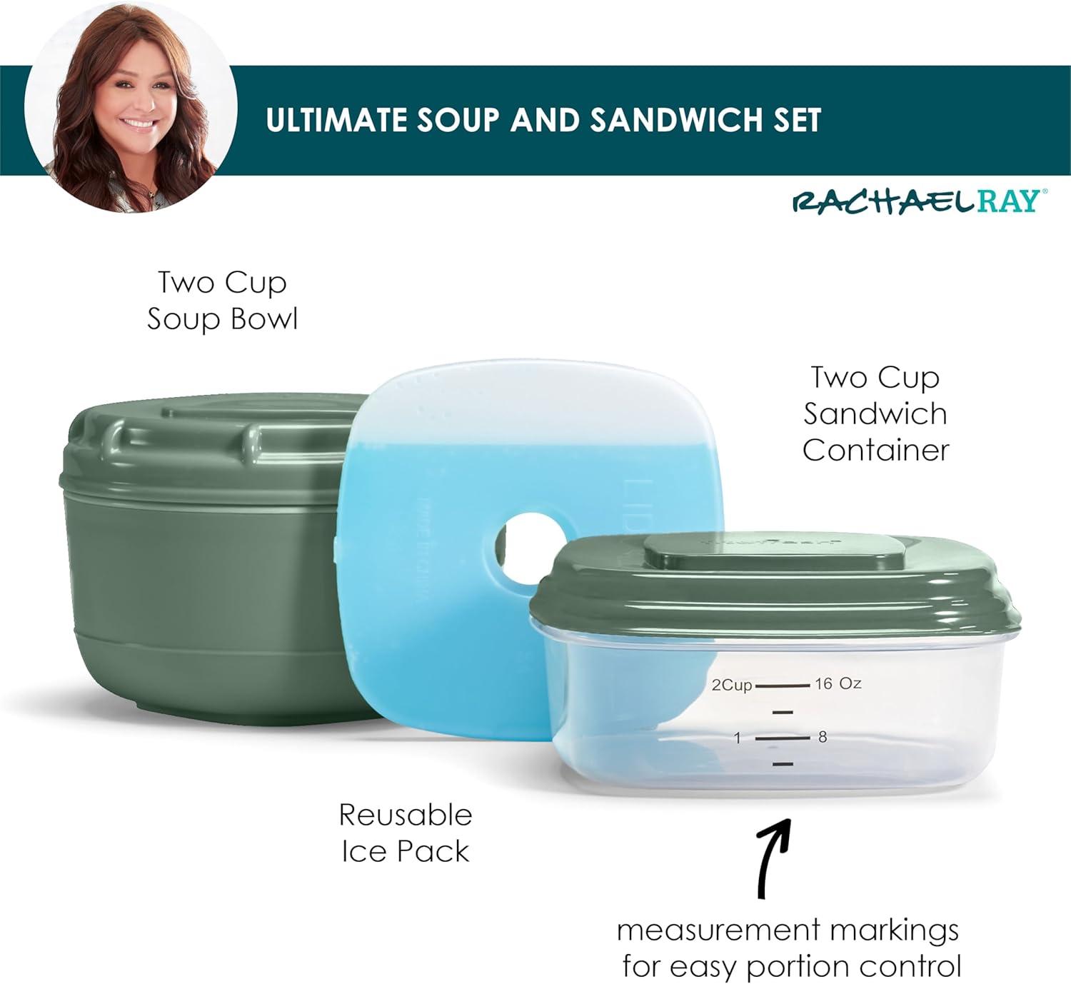 imageRachael Ray Soup ampamp Sandwich Container For Lunch Hot Soup Lunch Container For Adults Reusable Soup Bowl With Container For Sandwich or Toppings Includes Removable Ice Pack Hot or Cold Food StorageSoup  Sandwich Set  Green