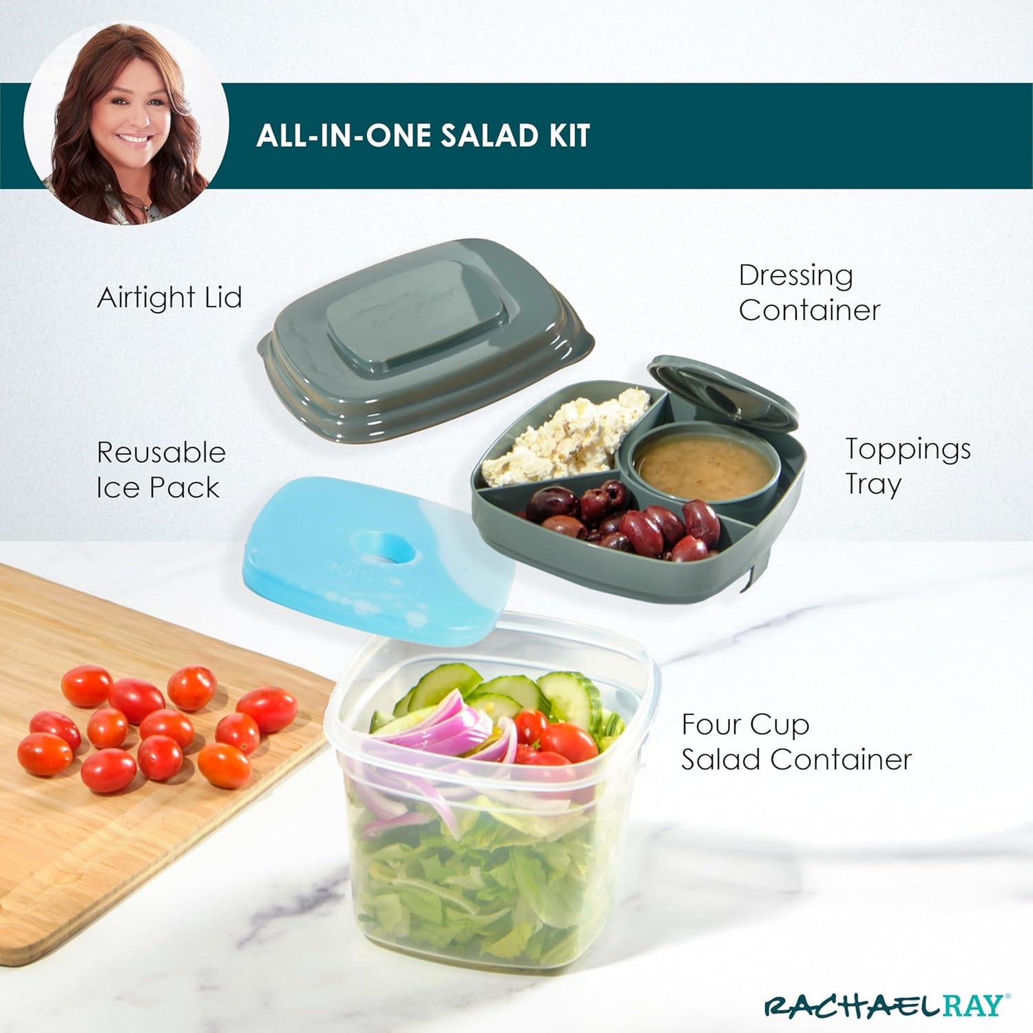 imageRachael Ray Soup ampamp Sandwich Container For Lunch Hot Soup Lunch Container For Adults Reusable Soup Bowl With Container For Sandwich or Toppings Includes Removable Ice Pack Hot or Cold Food StorageDeluxe Salad Set  Green
