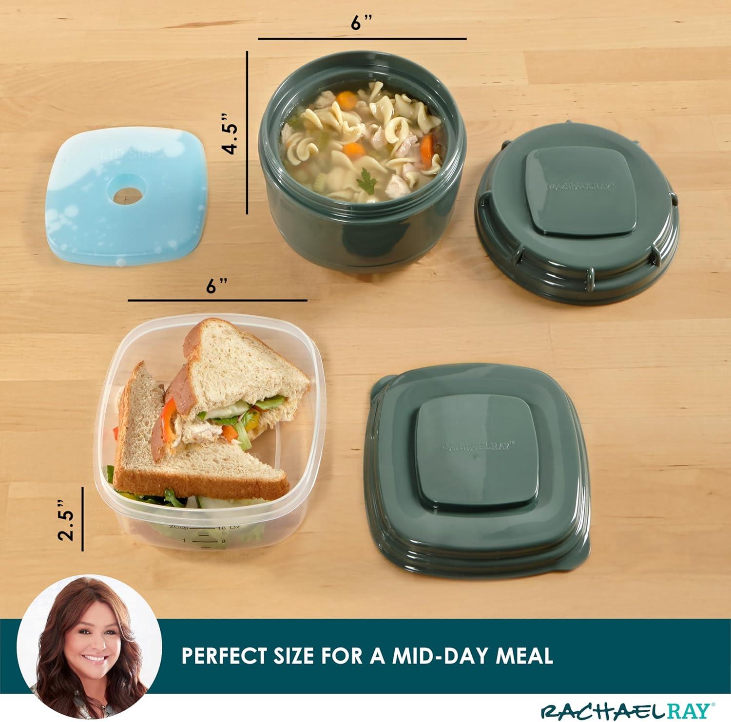 imageRachael Ray Soup ampamp Sandwich Container For Lunch Hot Soup Lunch Container For Adults Reusable Soup Bowl With Container For Sandwich or Toppings Includes Removable Ice Pack Hot or Cold Food StorageSoup  Sandwich Set  Green