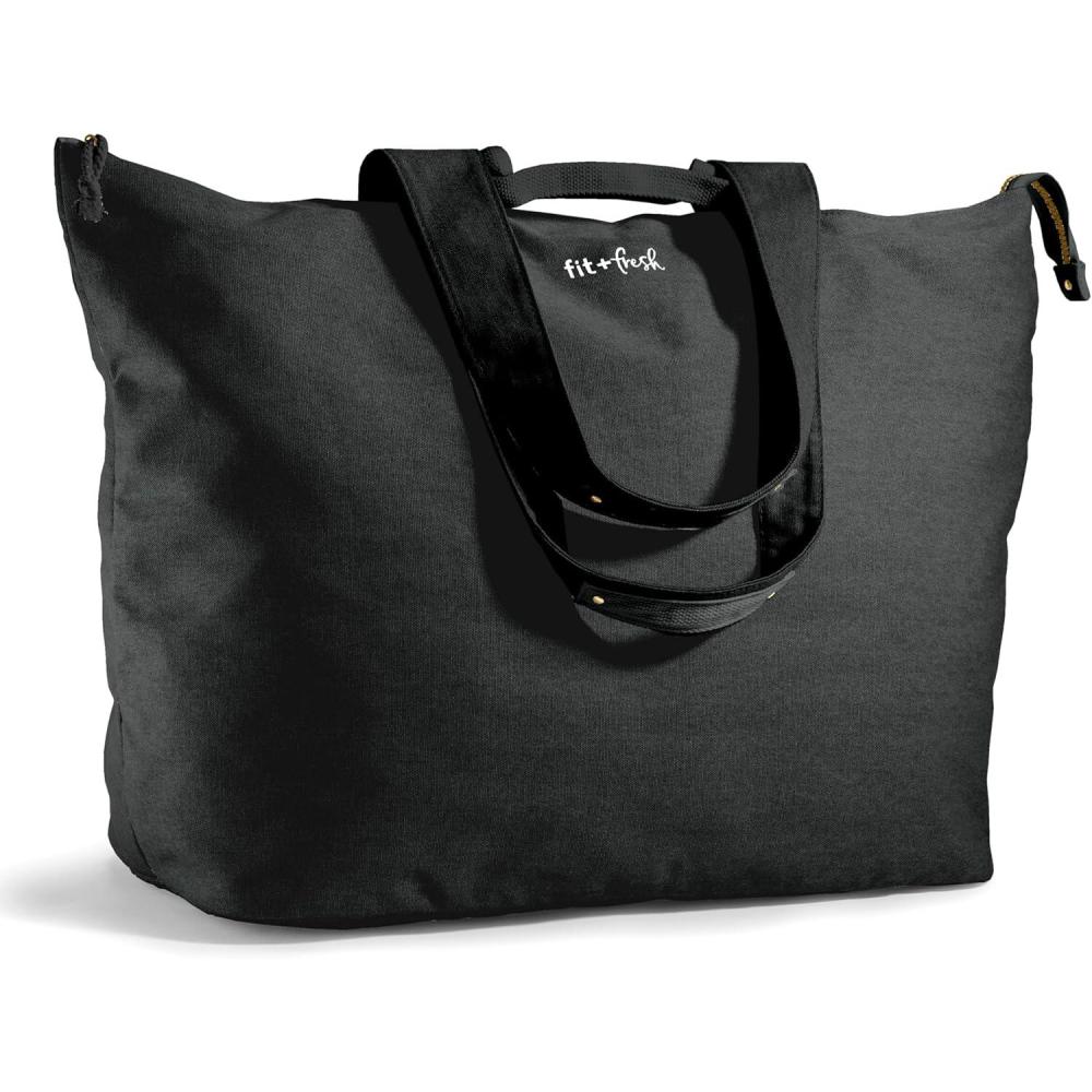 imageFit ampamp Fresh Large Beach Bag for Women  Extra Large Travel Tote With PocketsBlack