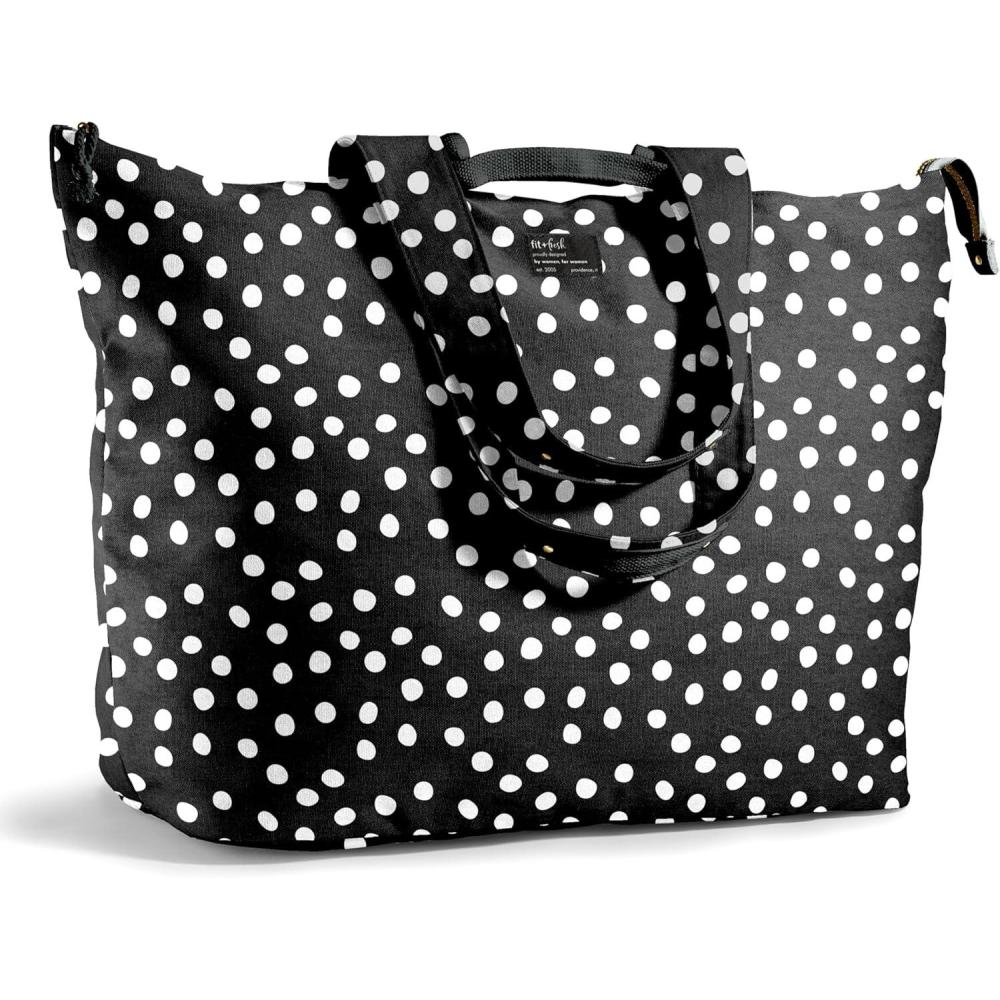 imageFit ampamp Fresh Large Beach Bag for Women  Extra Large Travel Tote With PocketsBw Dot