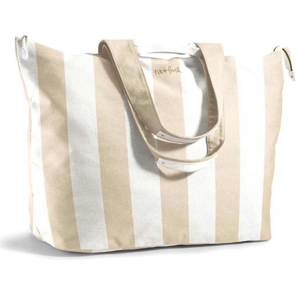 imageFit ampamp Fresh Large Beach Bag for Women  Extra Large Travel Tote With PocketsTaupe
