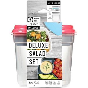 imageFit ampamp Fresh Pink Salad Container For Lunch 4 Cup Adult Salad Lunch Box With Compartments ampamp Ice PackDeluxe Salad Set  Pink