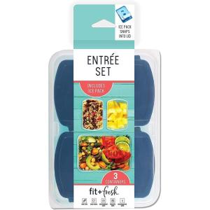 imageFit ampamp Fresh Pink Salad Container For Lunch 4 Cup Adult Salad Lunch Box With Compartments ampamp Ice PackEntree Set  Blue