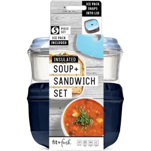 imageFit ampamp Fresh Pink Salad Container For Lunch 4 Cup Adult Salad Lunch Box With Compartments ampamp Ice PackSoup  Sandwich Set  Navy