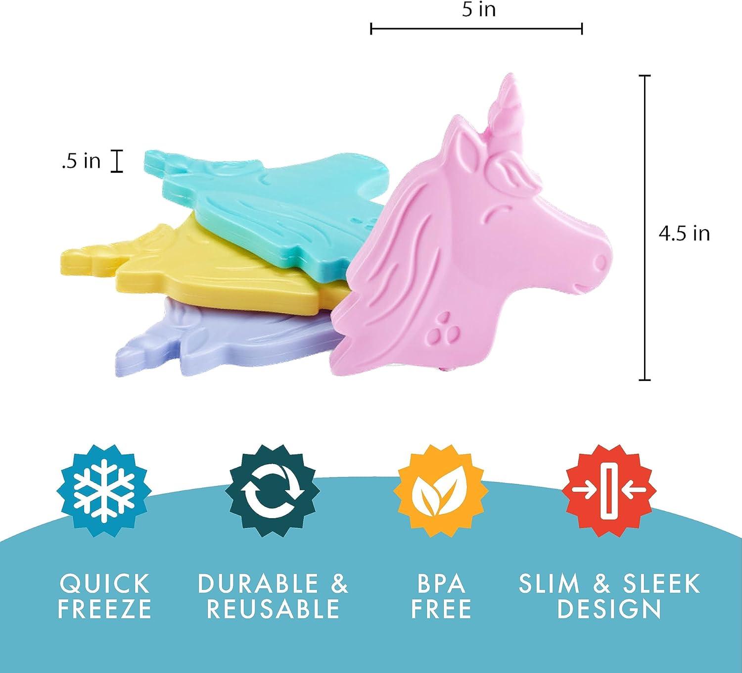 imageCool Coolers Kids Lunch Box Ice Packs Slim Ice Packs for Lunch Bags ReusableMulticolored 4 Pack DinosaurUnicorn
