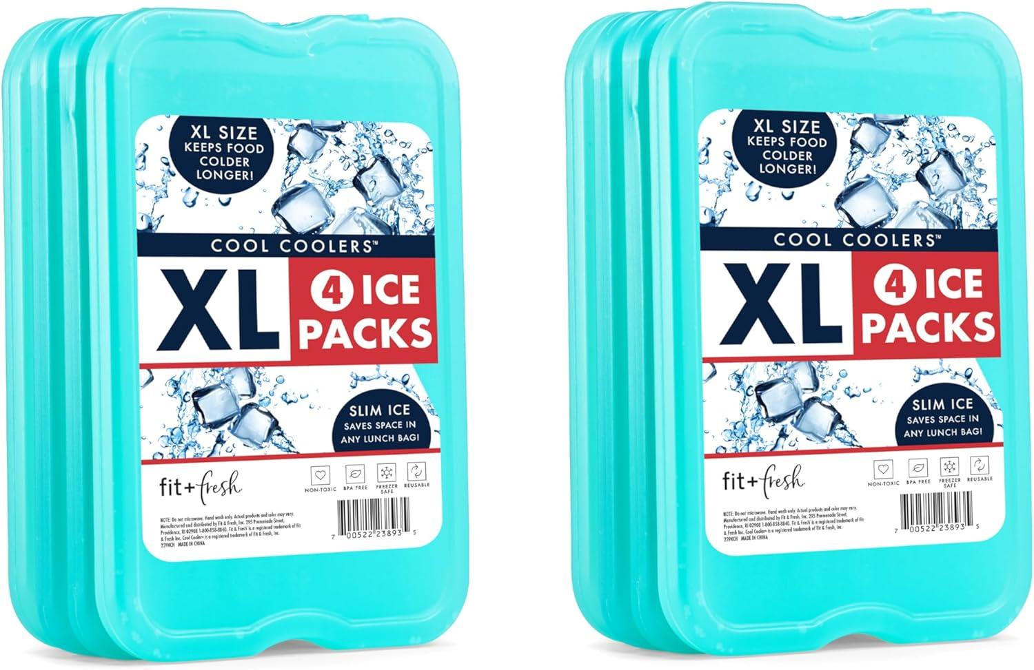 imageCool Coolers by Fit  Fresh Reusable ampamp LongLasting XL Slim Ice Packs Cold Packs for Lunch Boxes Ice Packs for Lunch Bags Cooler Accessories for Camping Beach Lunch and Work 8PK GreenGreen 8 PK