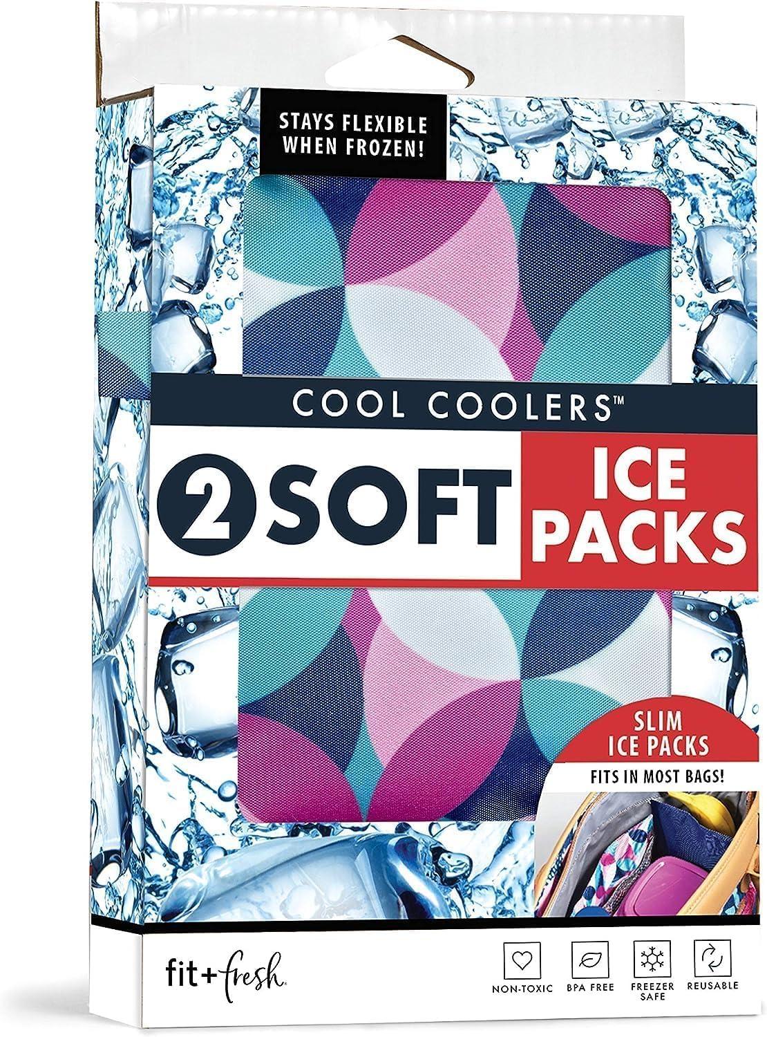 imageCool Coolers by Fit ampamp Fresh 2 Pack Soft Ice Flexible Stretch Nylon Reusable Ice Packs for Lunch Boxes ampamp Coolers Unicorn StripeBerry Geo and Navy