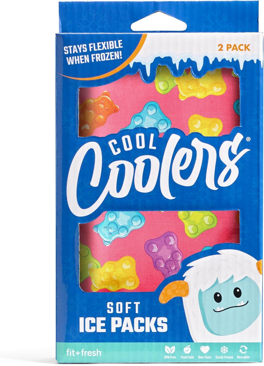 imageCool Coolers by Fit ampamp Fresh 2 Pack Soft Ice Flexible Stretch Nylon Reusable Ice Packs for Lunch Boxes ampamp Coolers Unicorn StripeGummy Bears