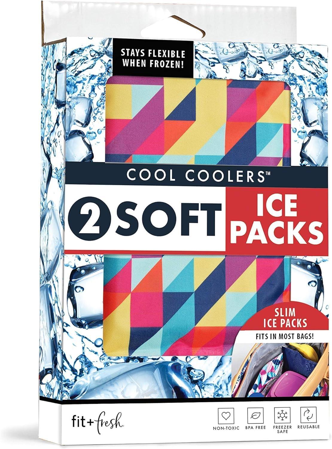 imageCool Coolers by Fit ampamp Fresh 2 Pack Soft Ice Flexible Stretch Nylon Reusable Ice Packs for Lunch Boxes ampamp Coolers Unicorn StripeMulti Prism Geo  Cobalt