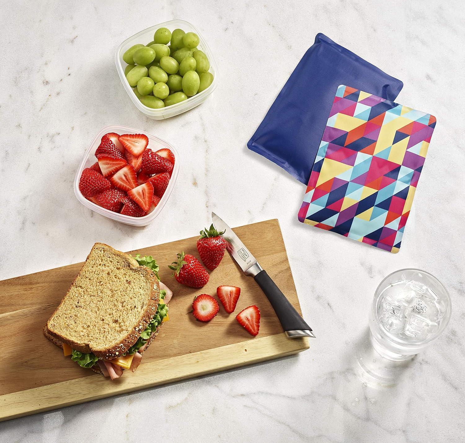 imageCool Coolers by Fit ampamp Fresh 2 Pack Soft Ice Flexible Stretch Nylon Reusable Ice Packs for Lunch Boxes ampamp Coolers Unicorn StripeMulti Prism Geo  Cobalt