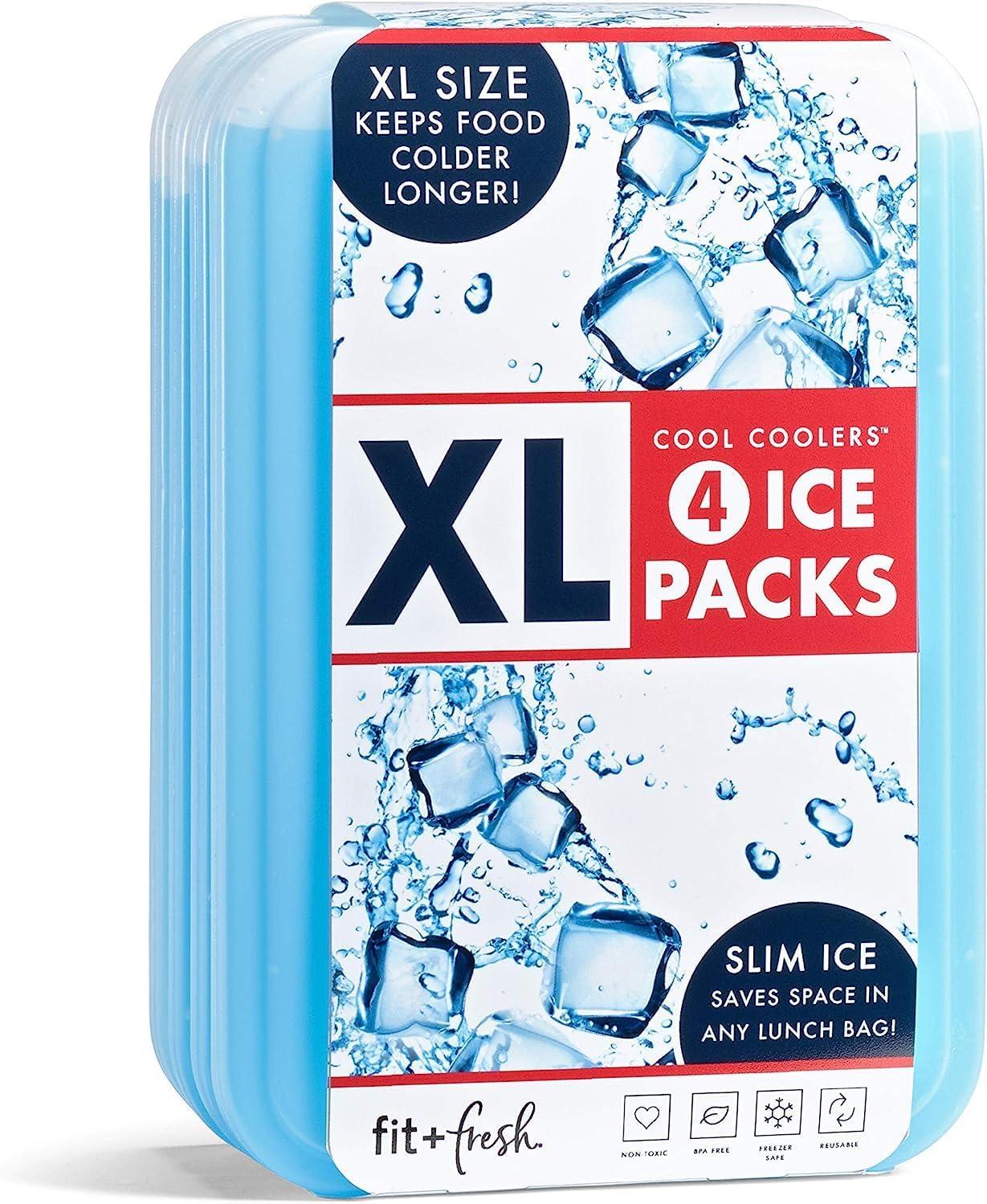 imageCool Coolers by Fit ampamp Fresh 4 Pack XL Slim Ice Packs Quick Freeze Space Saving Reusable Ice Packs for Lunch Boxes or Coolers PinkClear Blue 4 PK