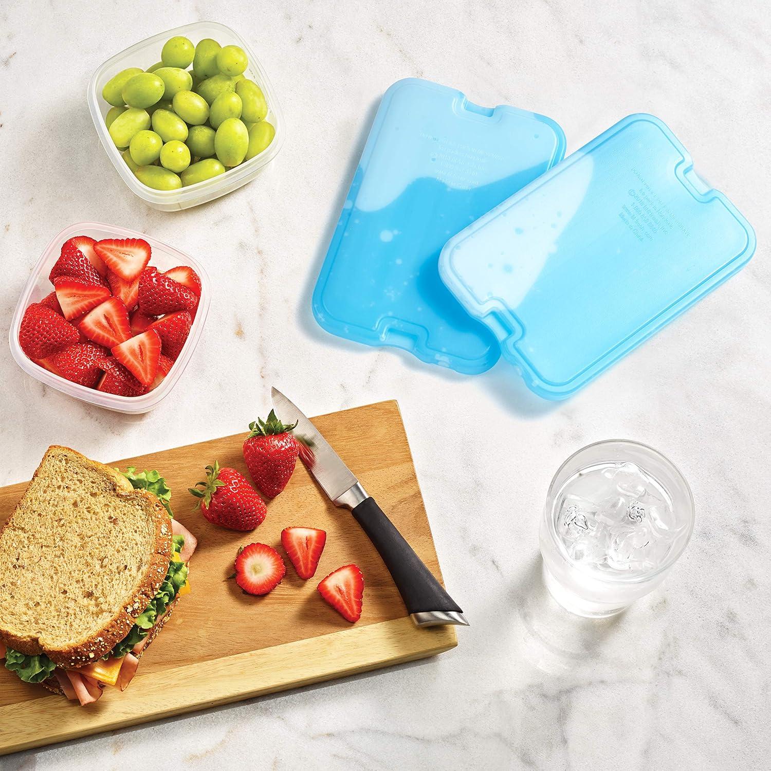 imageCool Coolers by Fit ampamp Fresh 4 Pack XL Slim Ice Packs Quick Freeze Space Saving Reusable Ice Packs for Lunch Boxes or Coolers PinkClear Blue 4 PK