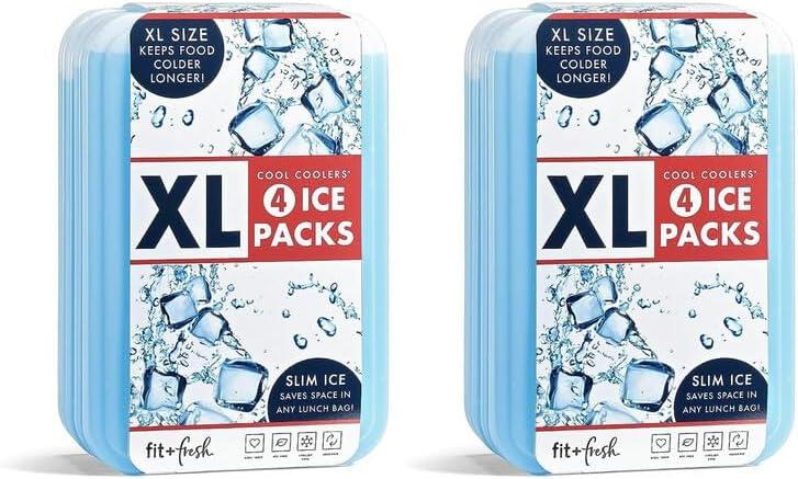 imageCool Coolers by Fit ampamp Fresh 4 Pack XL Slim Ice Packs Quick Freeze Space Saving Reusable Ice Packs for Lunch Boxes or Coolers PinkClear Blue 8 PK