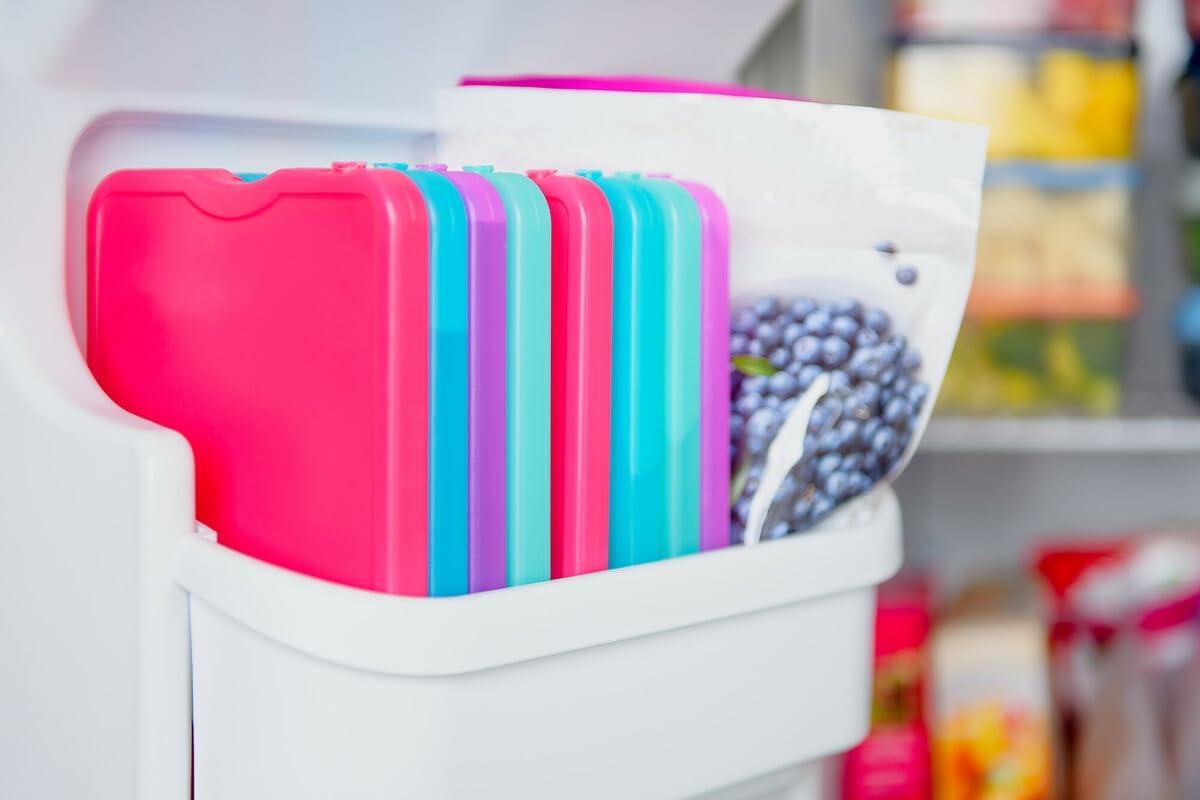 imageCool Coolers by Fit ampamp Fresh 4 Pack XL Slim Ice Packs Quick Freeze Space Saving Reusable Ice Packs for Lunch Boxes or Coolers PinkMulticolor 8 PK