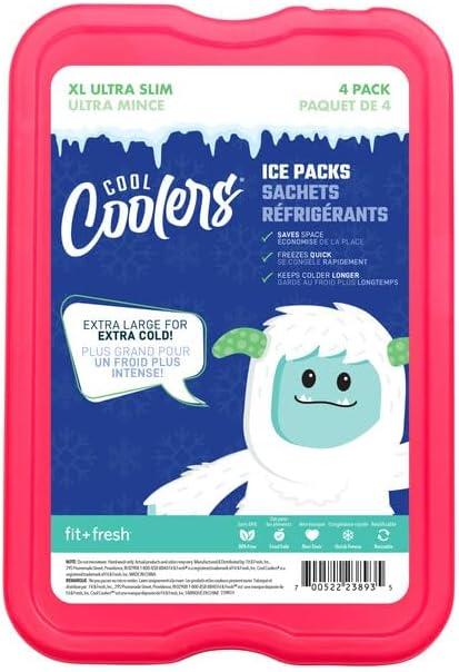 imageCool Coolers by Fit ampamp Fresh 4 Pack XL Slim Ice Packs Quick Freeze Space Saving Reusable Ice Packs for Lunch Boxes or Coolers PinkMulticolor 8 PK