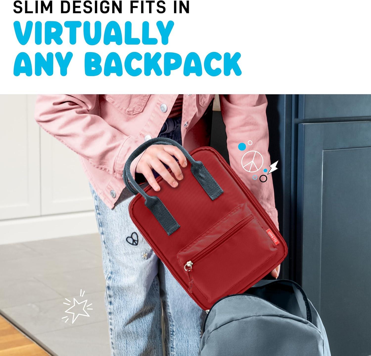imageFit ampamp Fresh Connor Kids Lunch Tote Versatile Thermal Insulated Lunch Box for School and Camp Adult Lunch Bag with Front Zip Pocket RedCardinal Red
