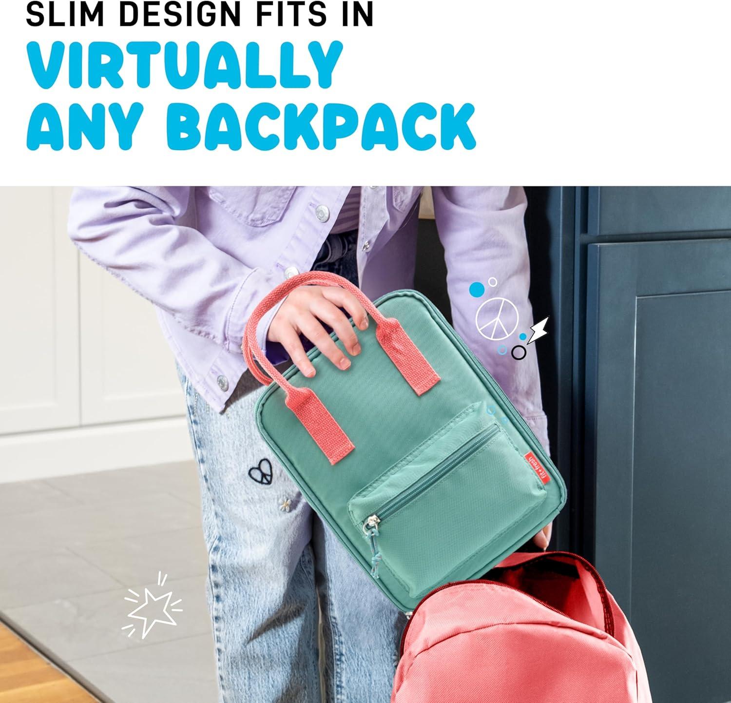 imageFit ampamp Fresh Connor Kids Lunch Tote Versatile Thermal Insulated Lunch Box for School and Camp Adult Lunch Bag with Front Zip Pocket RedSeafoam Green