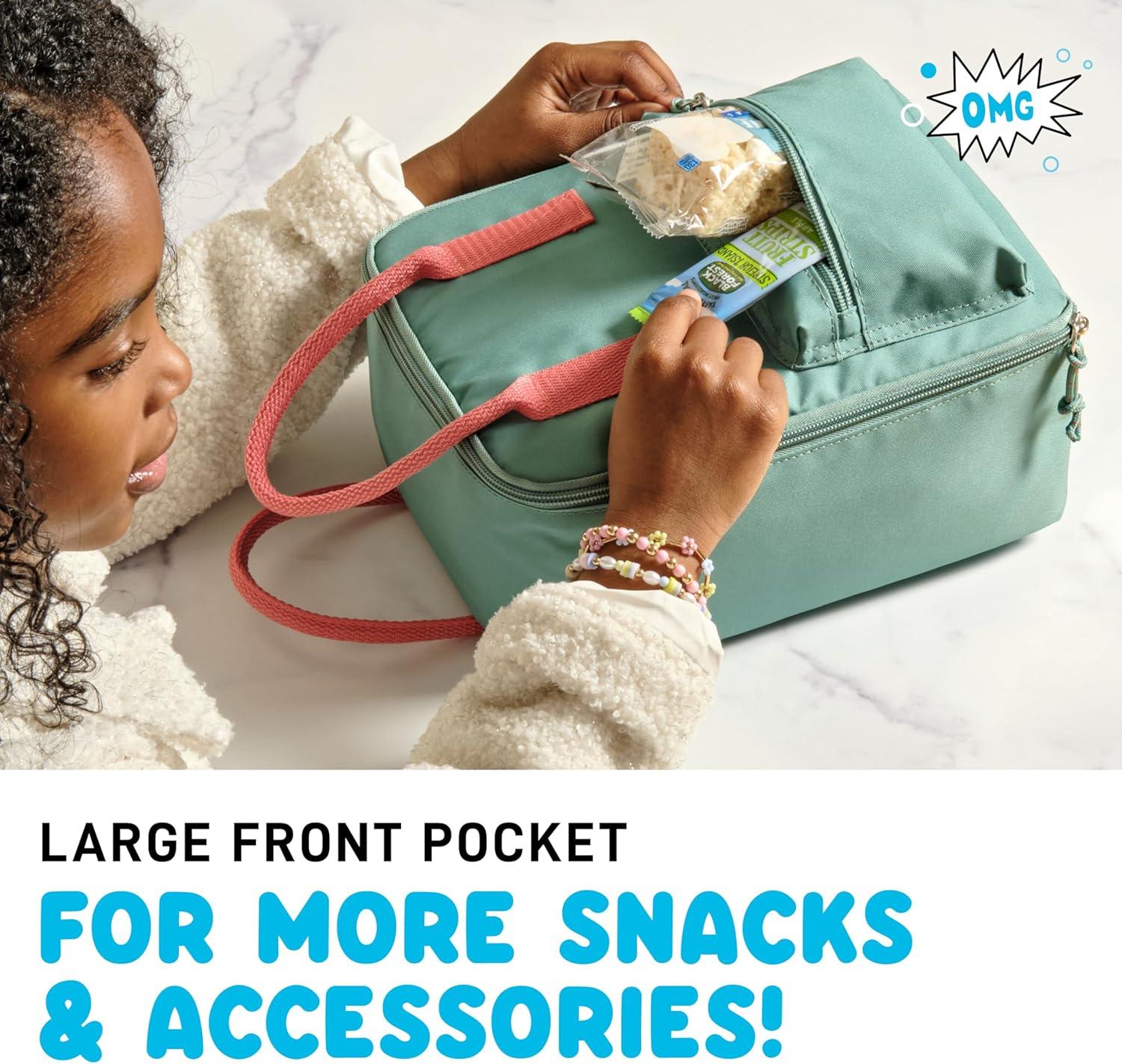 imageFit ampamp Fresh Connor Kids Lunch Tote Versatile Thermal Insulated Lunch Box for School and Camp Adult Lunch Bag with Front Zip Pocket RedSeafoam Green