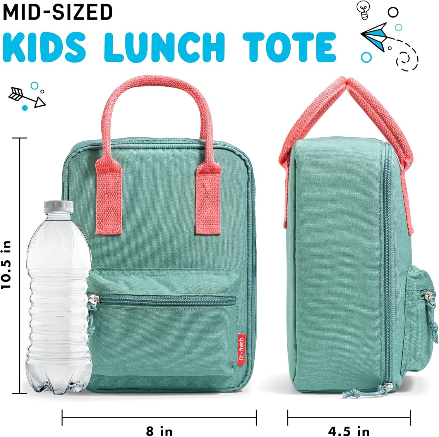 imageFit ampamp Fresh Connor Kids Lunch Tote Versatile Thermal Insulated Lunch Box for School and Camp Adult Lunch Bag with Front Zip Pocket RedSeafoam Green