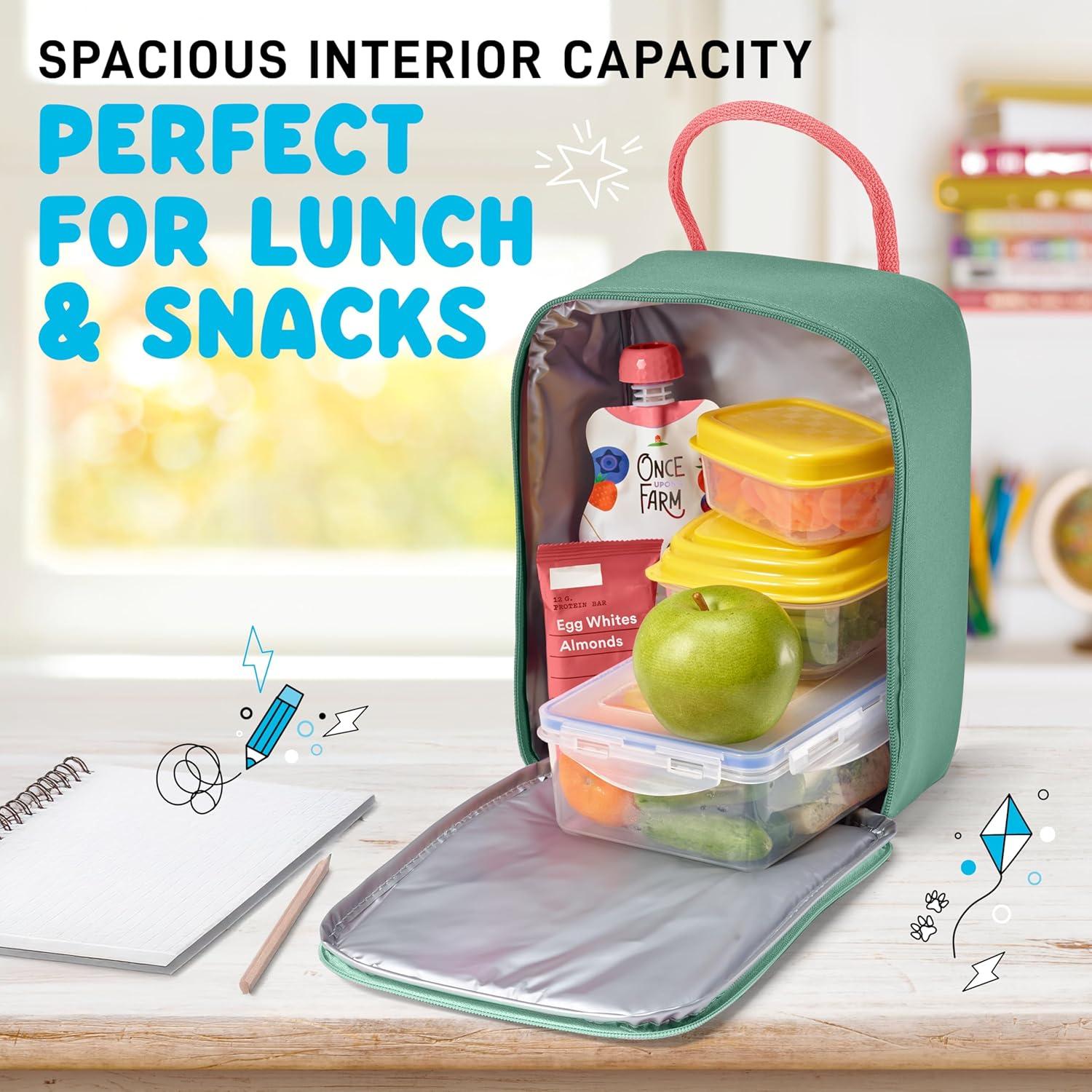 imageFit ampamp Fresh Connor Kids Lunch Tote Versatile Thermal Insulated Lunch Box for School and Camp Adult Lunch Bag with Front Zip Pocket RedSeafoam Green