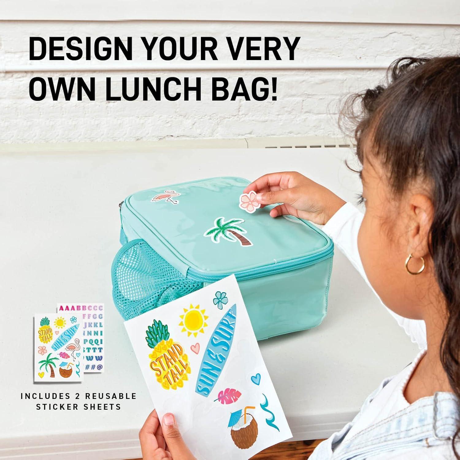 imageFit ampamp Fresh DIY Sticker Lunch Bag For Kids Insulated Lunch Box For Kids Boys ampamp Girls With 3 Matching Snack Containers ampamp 2 Sticker Sets School Lunch Box BlackLight Blue